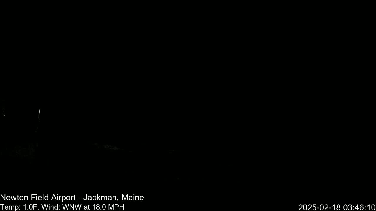A very dark nighttime scene with a 1°F temperature and a 18 mph wind from the west-northwest.