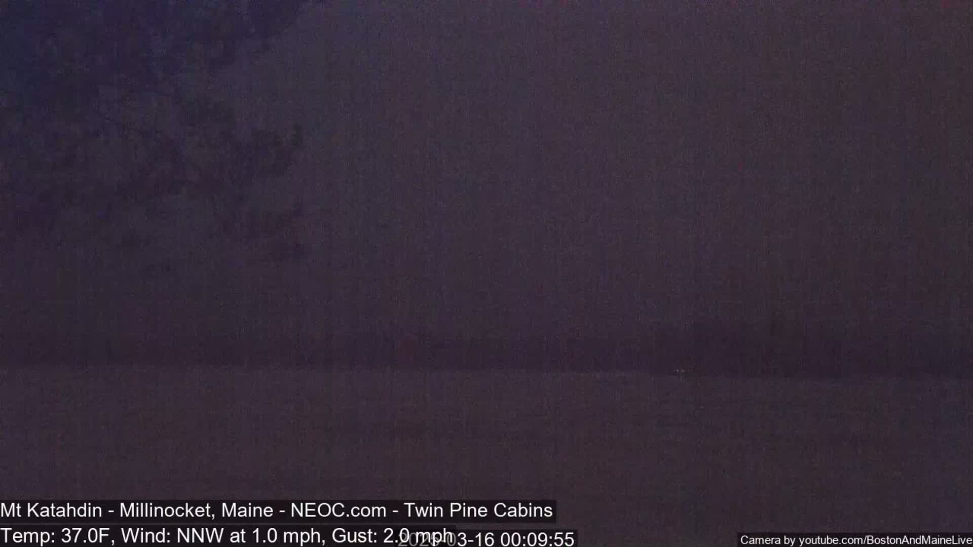 A dark, blurry image shows a mostly flat, dark landscape under a dark, overcast sky.