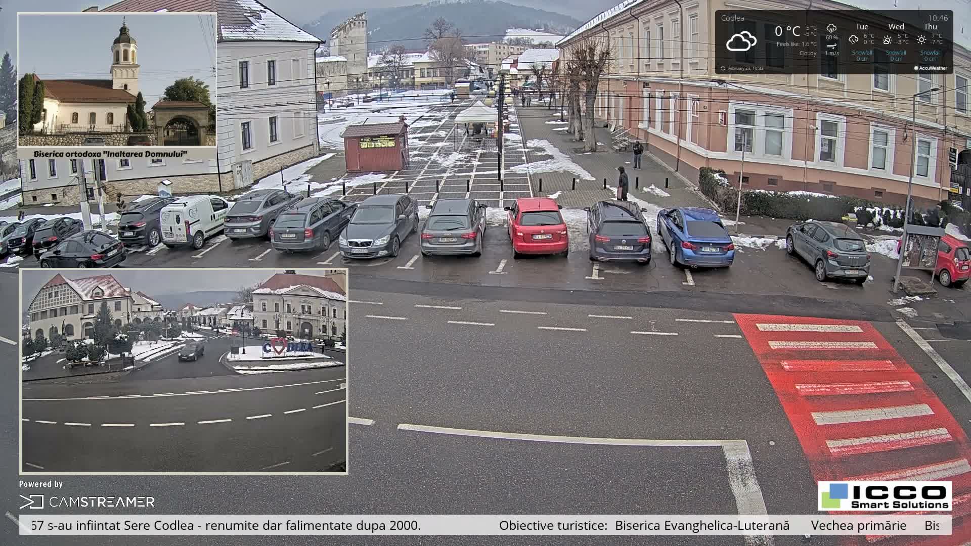 Brasov, Promenada Codlea Promenade & Turnul Țesătorilor  (Weavers Tower) View, Codlea Live Cam -  Codlea, Braşov, Romania  2026-02-22 02:29