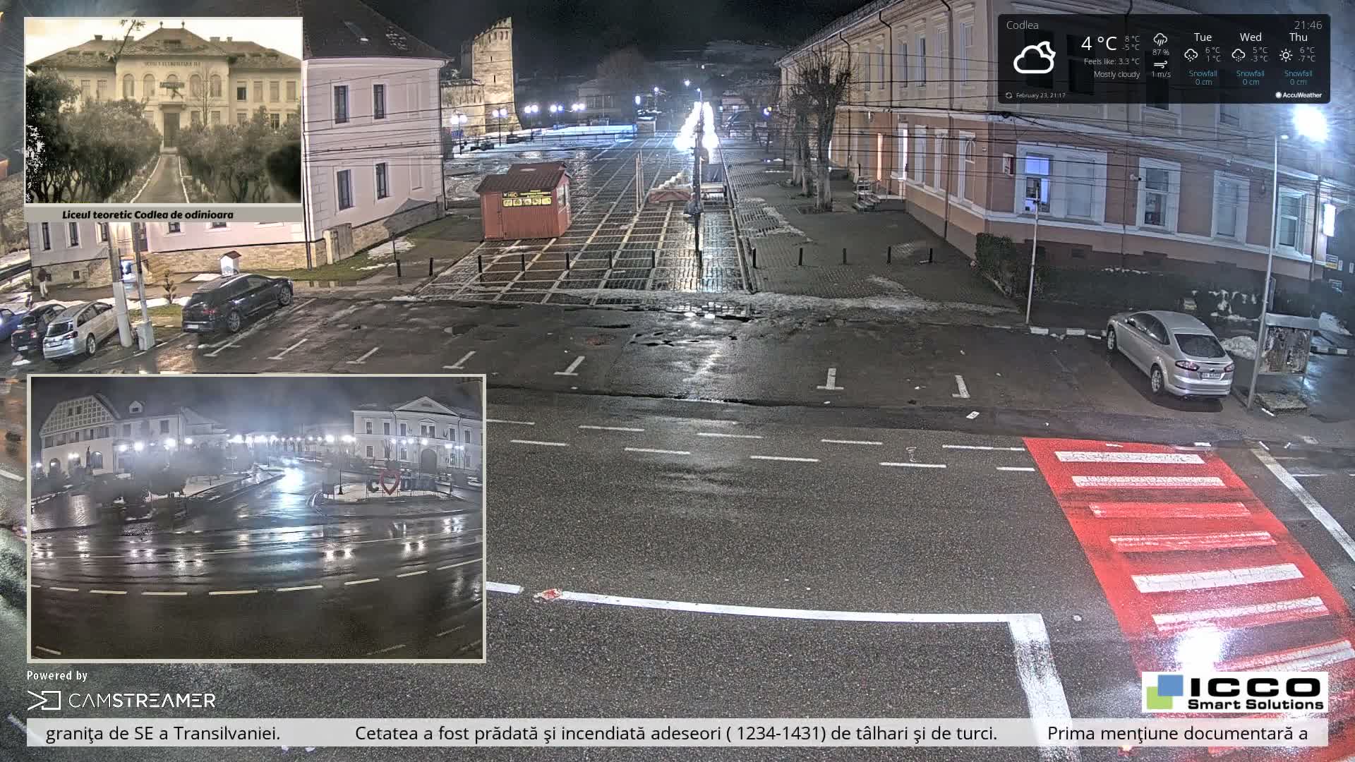 Brasov, Promenada Codlea Promenade & Turnul Țesătorilor  (Weavers Tower) View, Codlea Live Cam -  Codlea, Braşov, Romania  2026-02-22 02:29