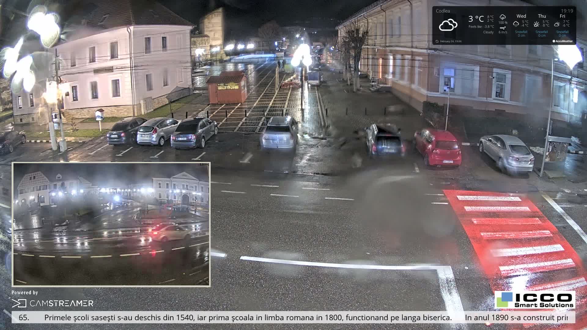 Brasov, Promenada Codlea Promenade & Turnul Țesătorilor  (Weavers Tower) View, Codlea Live Cam -  Codlea, Braşov, Romania  2026-02-22 02:29