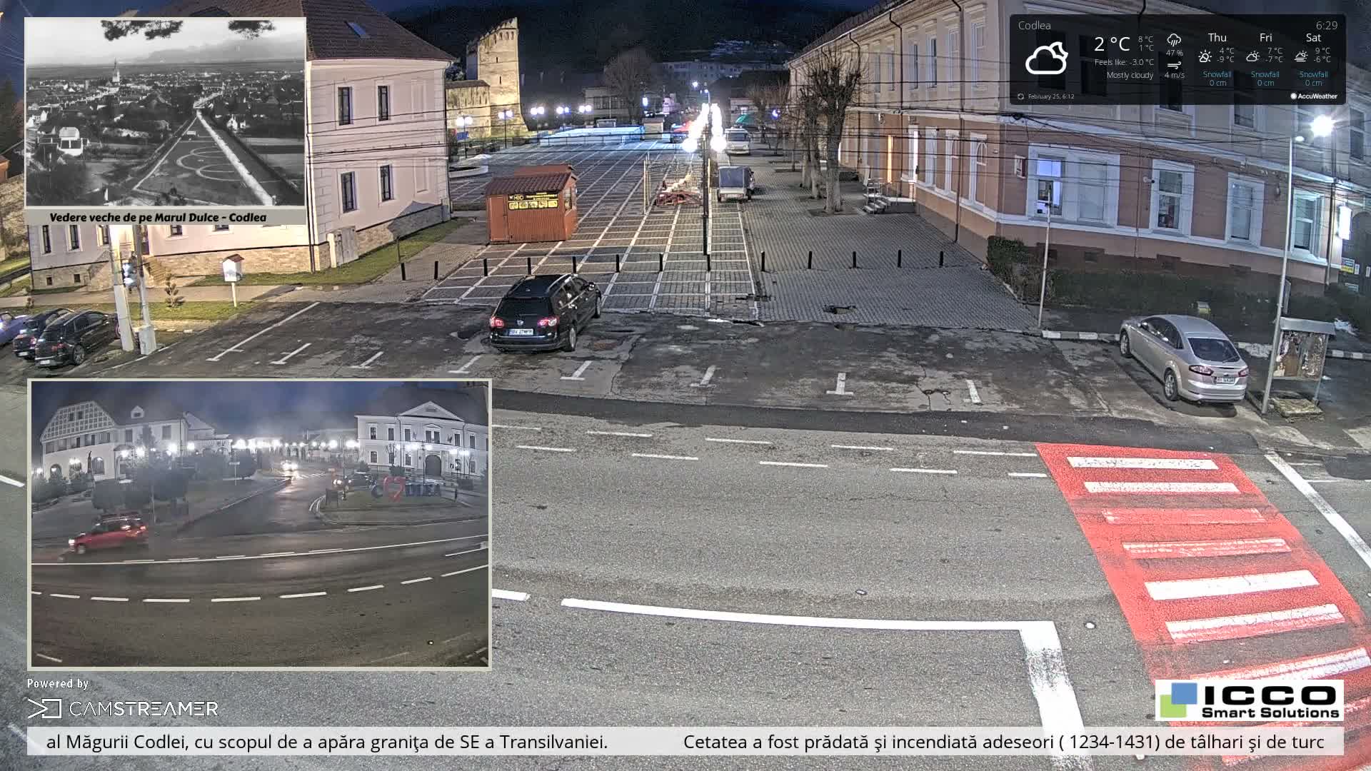 Brasov, Promenada Codlea Promenade & Turnul Țesătorilor  (Weavers Tower) View, Codlea Live Cam -  Codlea, Braşov, Romania  2026-02-22 02:29