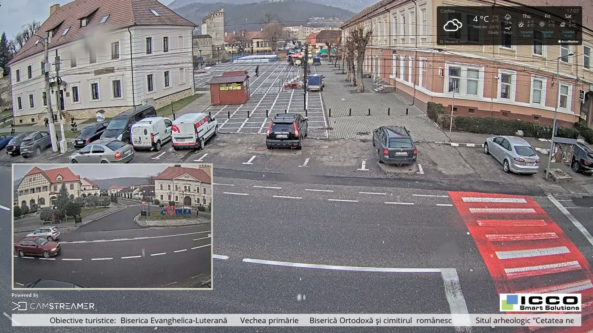 Brasov, Promenada Codlea Promenade & Turnul Țesătorilor  (Weavers Tower) View, Codlea Live Cam -  Codlea, Braşov, Romania  2026-02-22 02:29