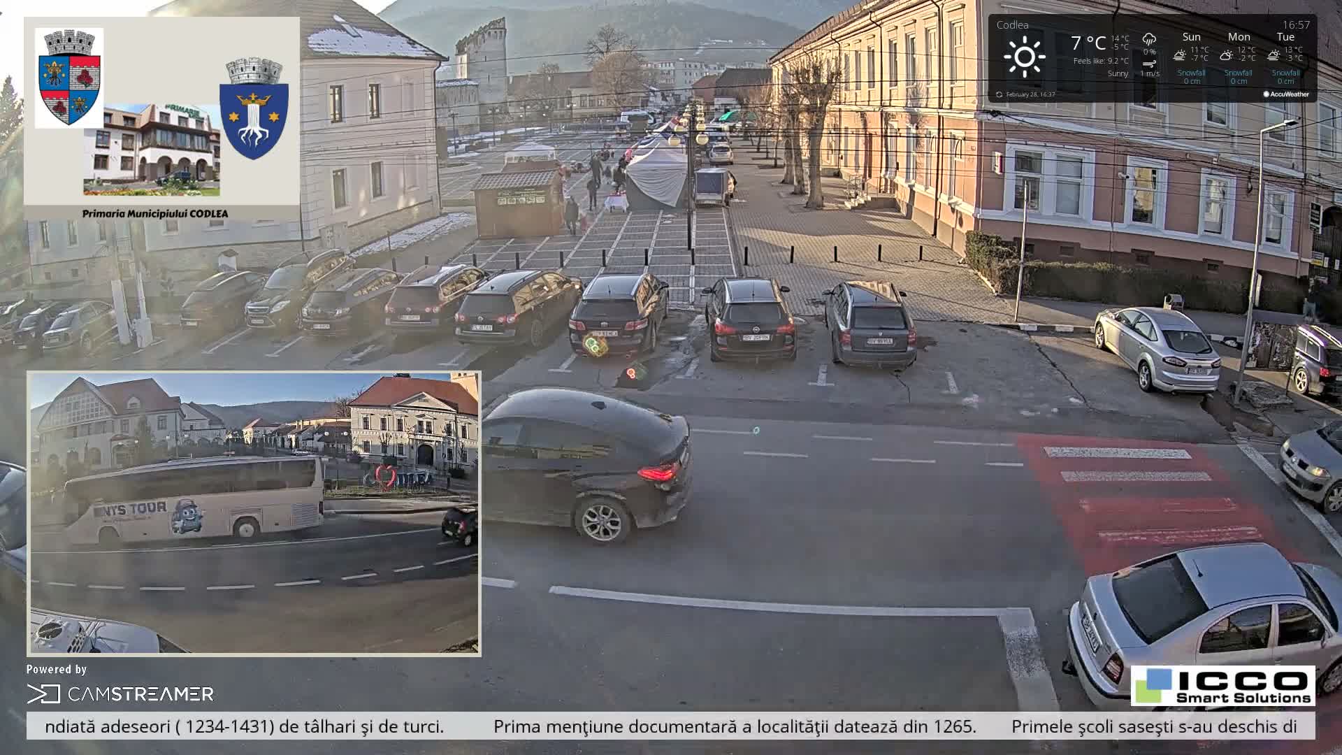 Brasov, Promenada Codlea Promenade & Turnul Țesătorilor  (Weavers Tower) View, Codlea Live Cam -  Codlea, Braşov, Romania  2026-02-22 02:29