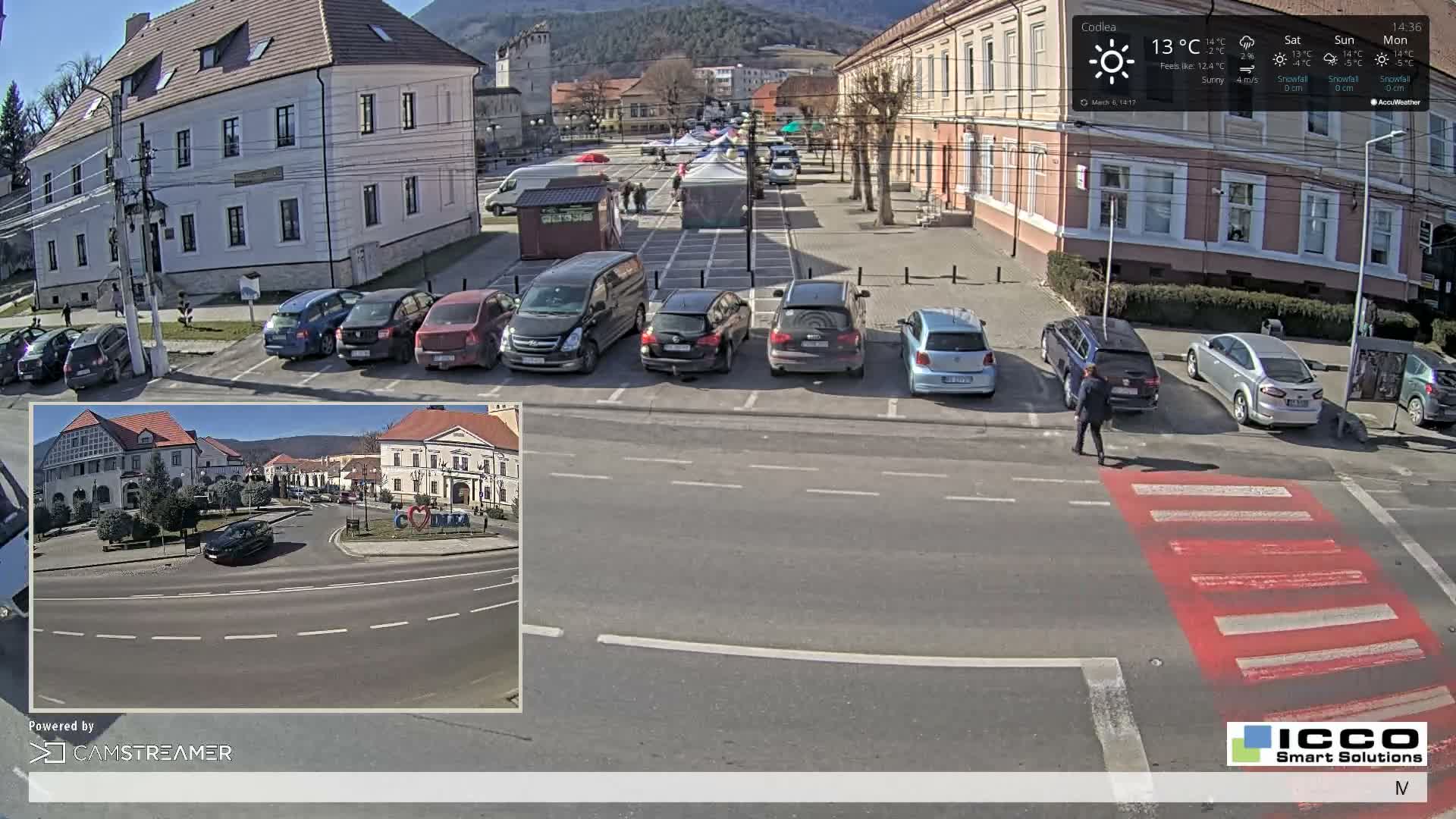 Brasov, Promenada Codlea Promenade & Turnul Țesătorilor  (Weavers Tower) View, Codlea Live Cam -  Codlea, Braşov, Romania  2026-02-22 02:29