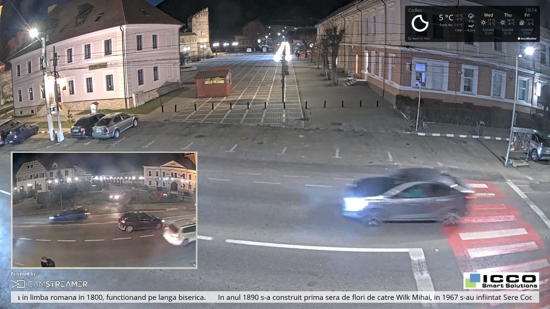 Brasov, Promenada Codlea Promenade & Turnul Țesătorilor  (Weavers Tower) View, Codlea Live Cam -  Codlea, Braşov, Romania  2026-02-22 02:29