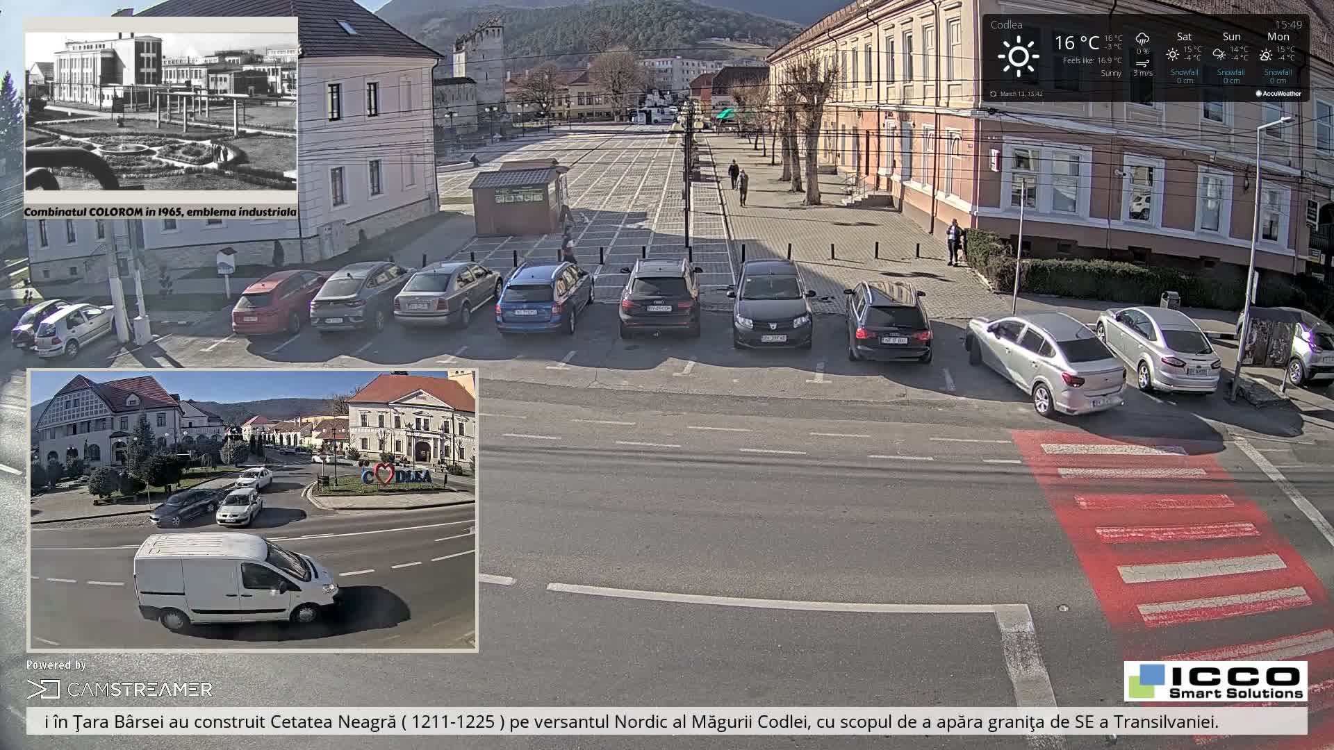 Brasov, Promenada Codlea Promenade & Turnul Țesătorilor  (Weavers Tower) View, Codlea Live Cam -  Codlea, Braşov, Romania  2026-02-22 02:29