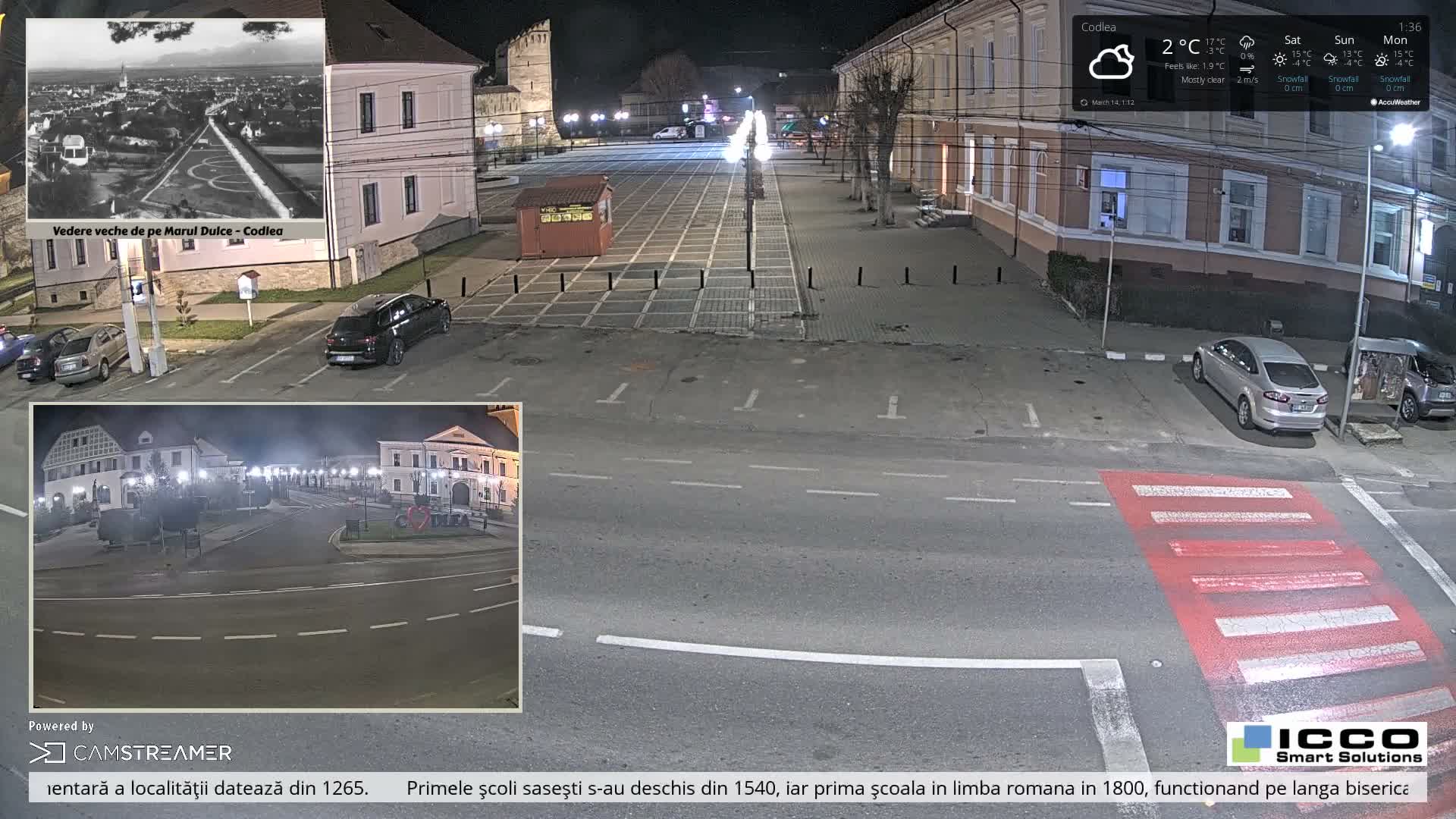 Brasov, Promenada Codlea Promenade & Turnul Țesătorilor  (Weavers Tower) View, Codlea Live Cam -  Codlea, Braşov, Romania  2026-02-22 02:29