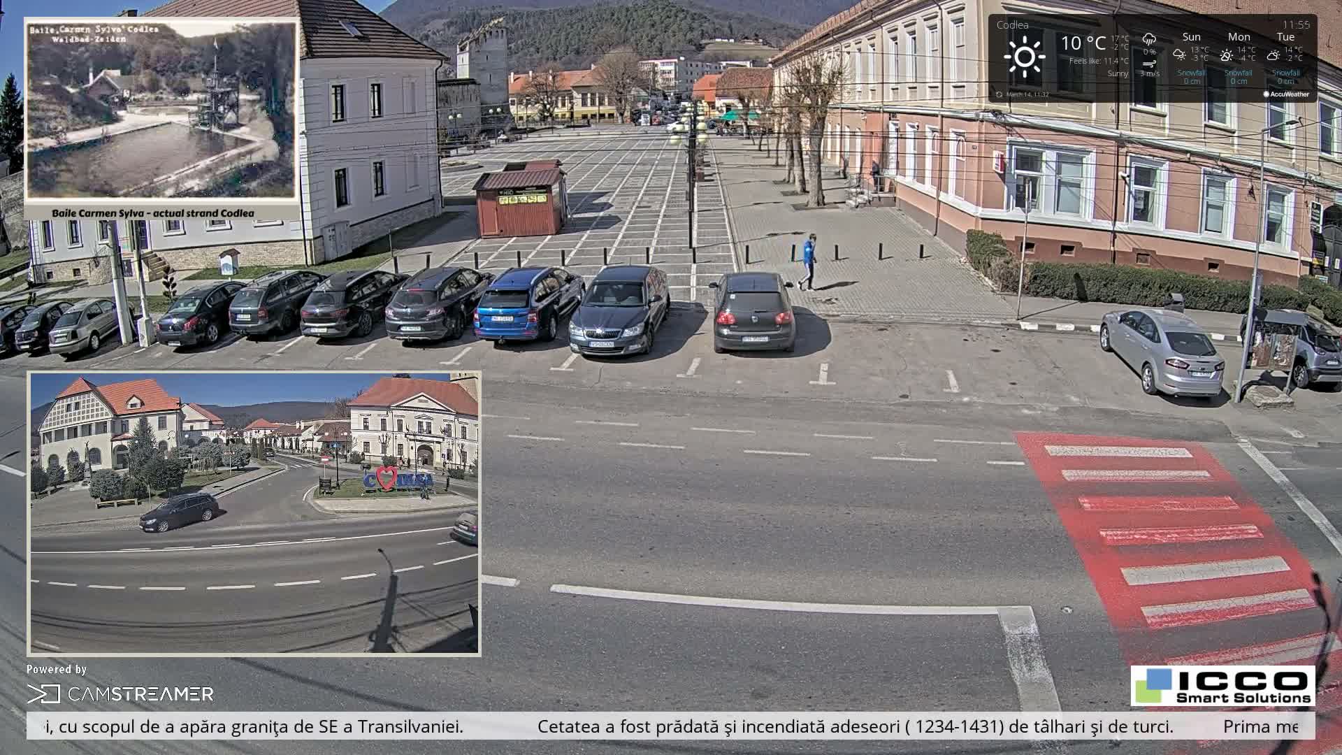 Brasov, Promenada Codlea Promenade & Turnul Țesătorilor  (Weavers Tower) View, Codlea Live Cam -  Codlea, Braşov, Romania  2026-02-22 02:29