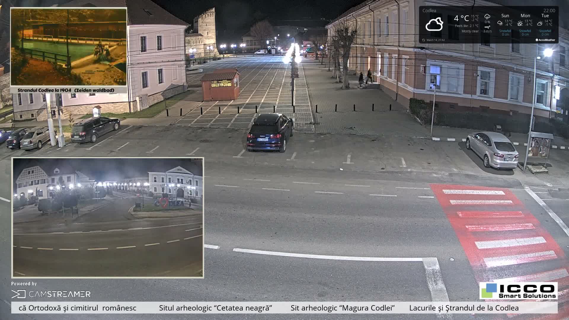 Brasov, Promenada Codlea Promenade & Turnul Țesătorilor  (Weavers Tower) View, Codlea Live Cam -  Codlea, Braşov, Romania  2026-02-22 02:29