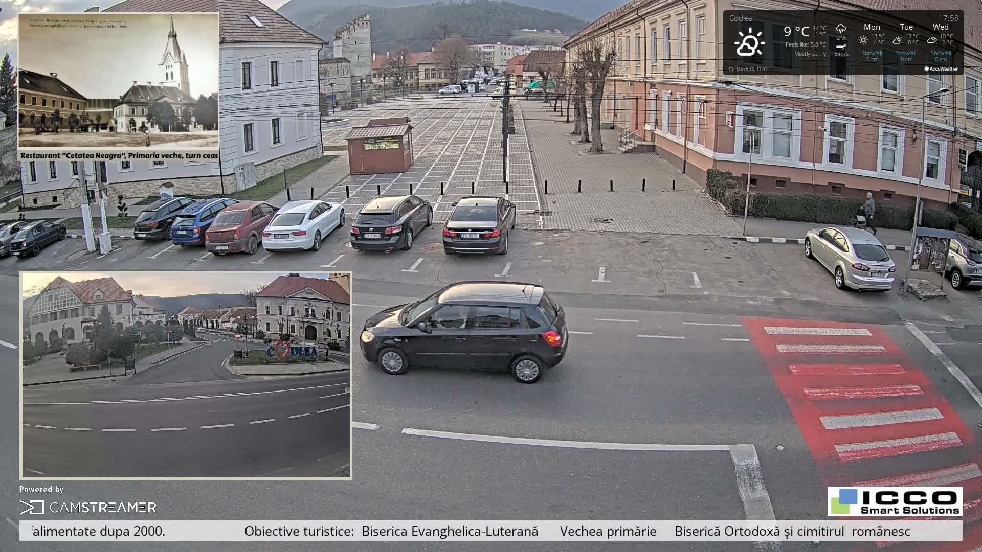 Brasov, Promenada Codlea Promenade & Turnul Țesătorilor  (Weavers Tower) View, Codlea Live Cam -  Codlea, Braşov, Romania  2026-02-22 02:29