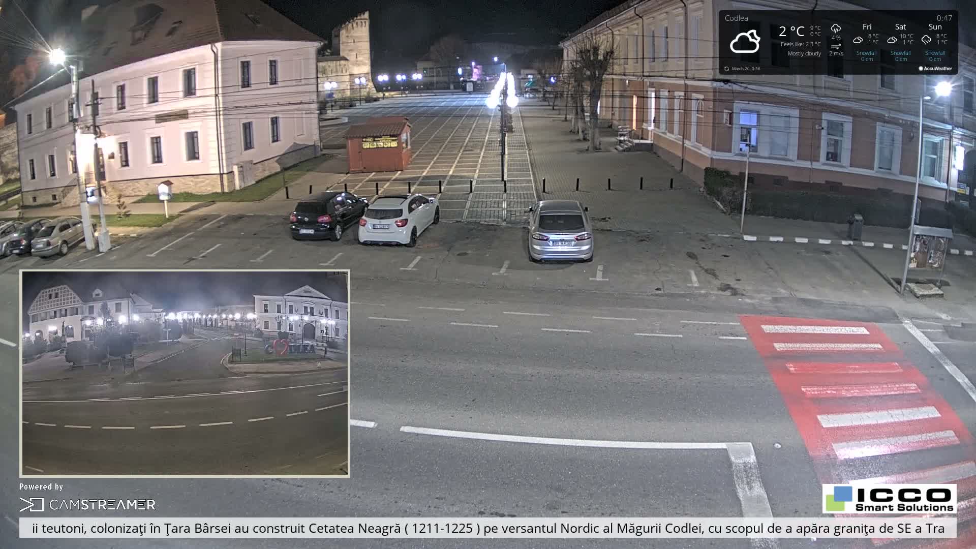 Brasov, Promenada Codlea Promenade & Turnul Țesătorilor  (Weavers Tower) View, Codlea Live Cam -  Codlea, Braşov, Romania  2026-02-22 02:29