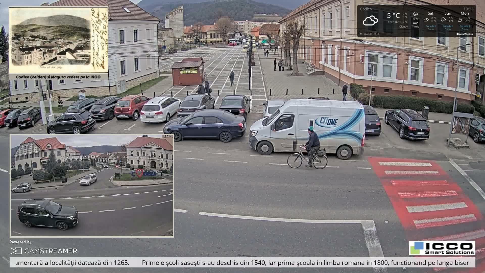 Brasov, Promenada Codlea Promenade & Turnul Țesătorilor  (Weavers Tower) View, Codlea Live Cam -  Codlea, Braşov, Romania  2026-02-22 02:29
