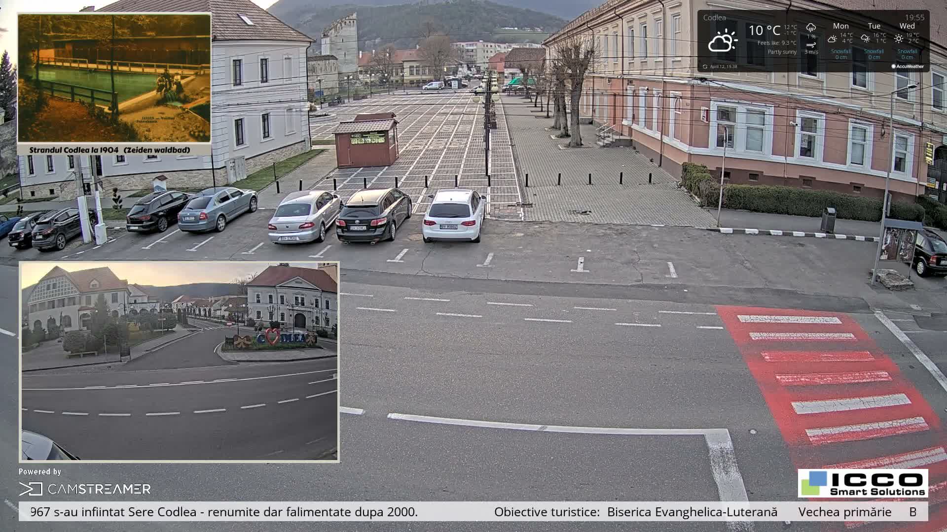 Brasov, Promenada Codlea Promenade & Turnul Țesătorilor  (Weavers Tower) View, Codlea Live Cam -  Codlea, Braşov, Romania  2026-02-22 02:29
