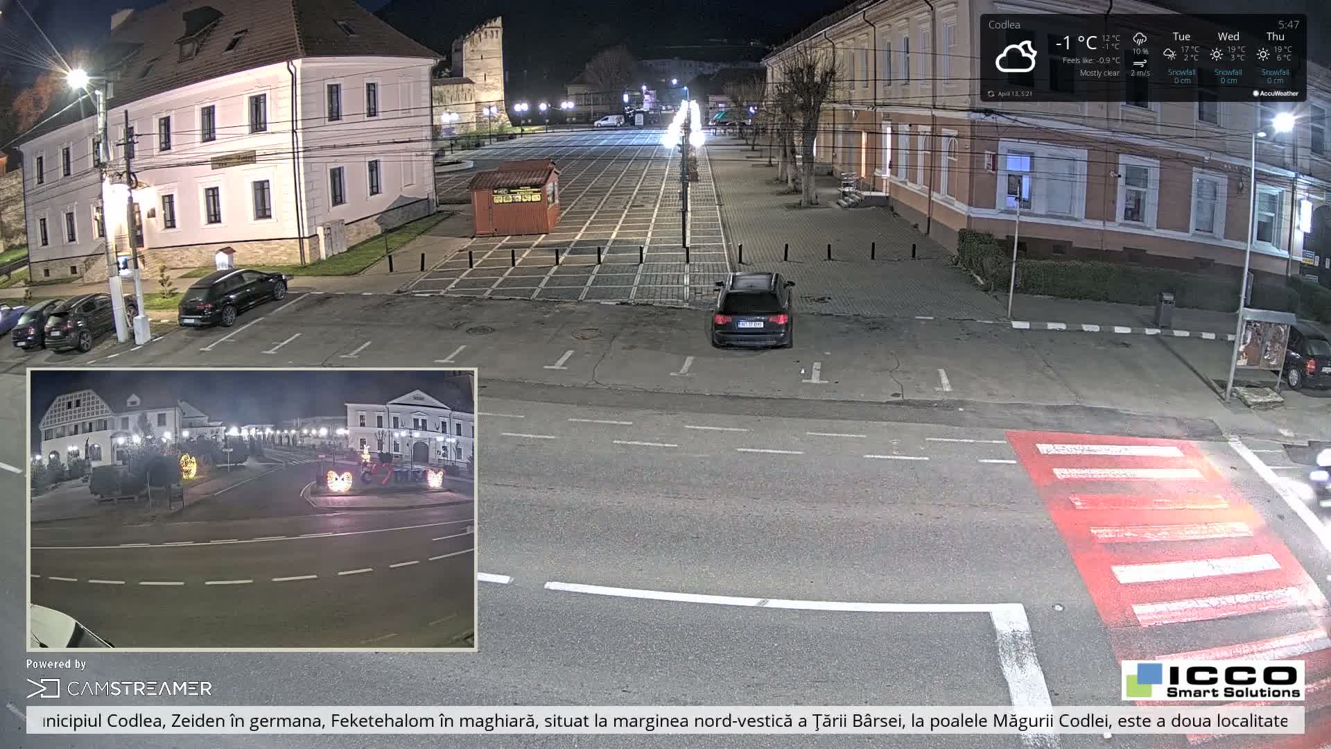 Brasov, Promenada Codlea Promenade & Turnul Țesătorilor  (Weavers Tower) View, Codlea Live Cam -  Codlea, Braşov, Romania  2026-02-22 02:29