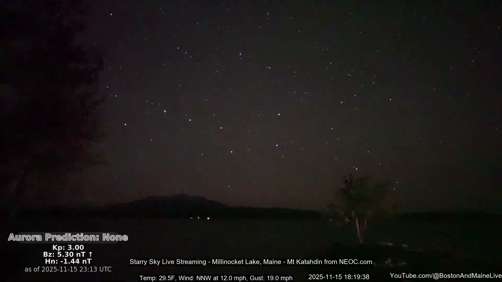 Millinocket Lake, Stars, Aurora, Meteors Live Cam  from Mt Katahdin -  Maine  USA
