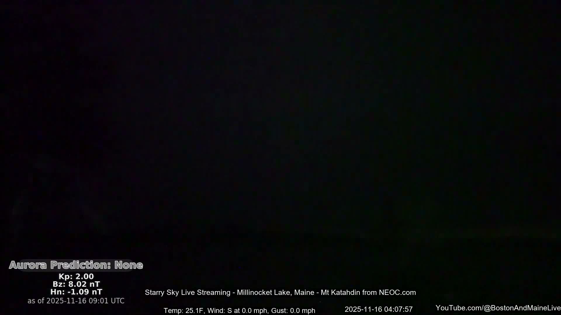 A very dark, almost uniformly black expanse is visible, indicative of a clear night sky with a temperature of 25.1°F and no wind.