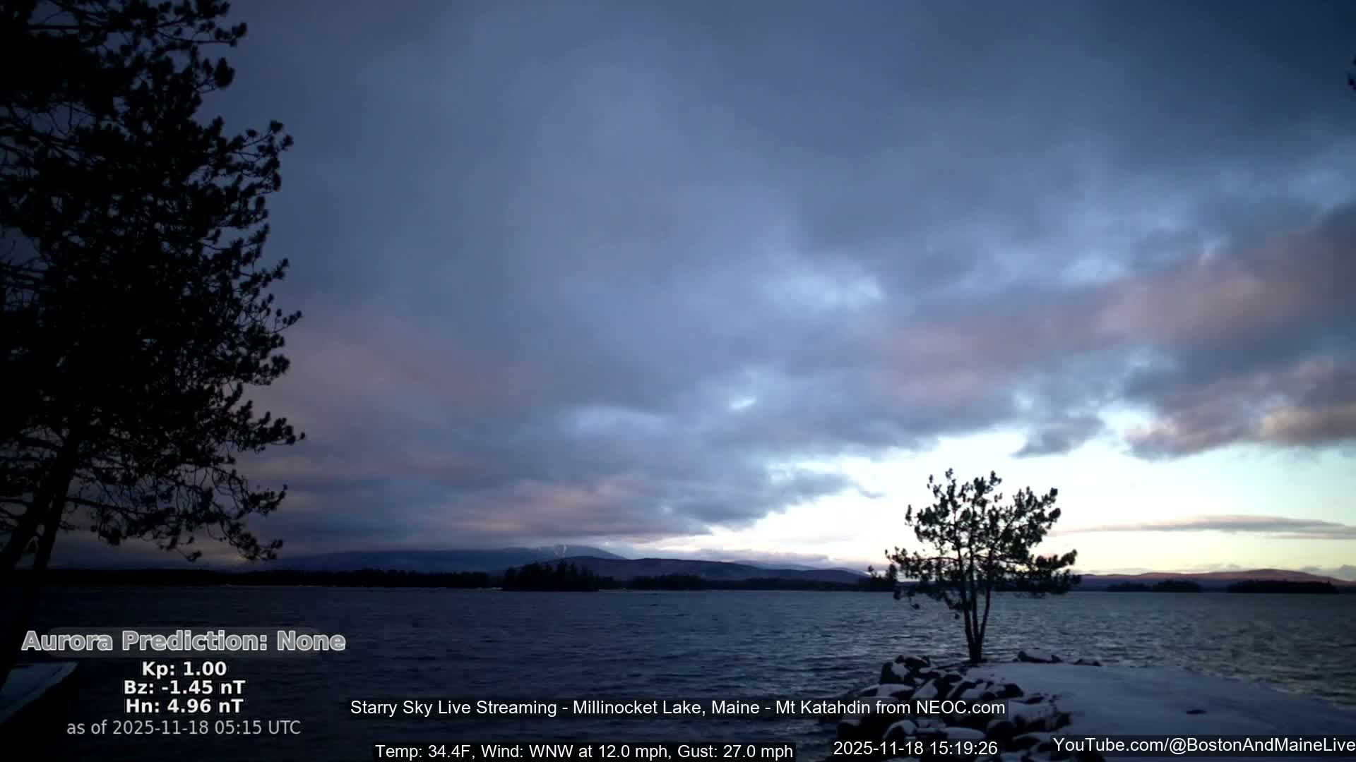 Millinocket Lake, Stars, Aurora, Meteors Live Cam  from Mt Katahdin -  Maine  USA