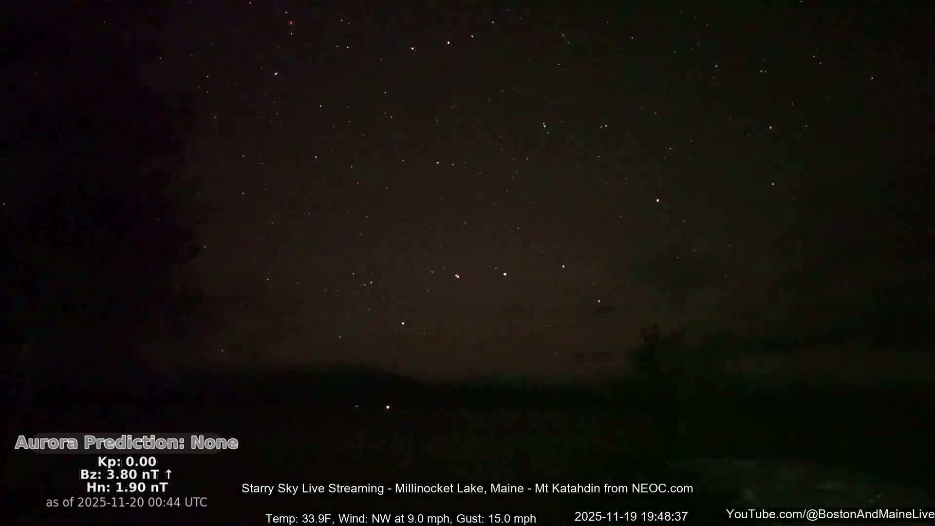 Millinocket Lake, Stars, Aurora, Meteors Live Cam  from Mt Katahdin -  Maine  USA