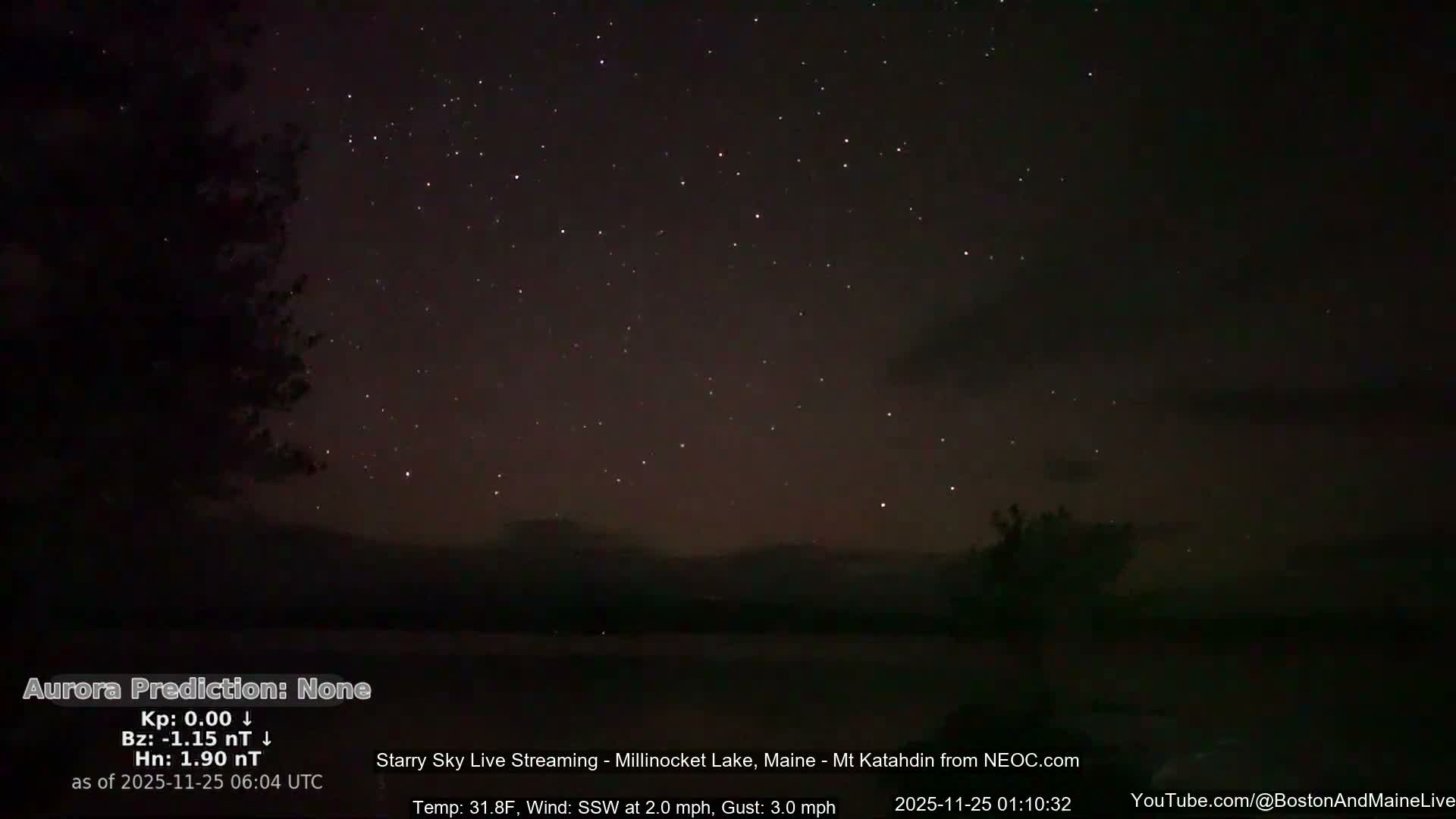 Millinocket Lake, Stars, Aurora, Meteors Live Cam  from Mt Katahdin -  Maine  USA