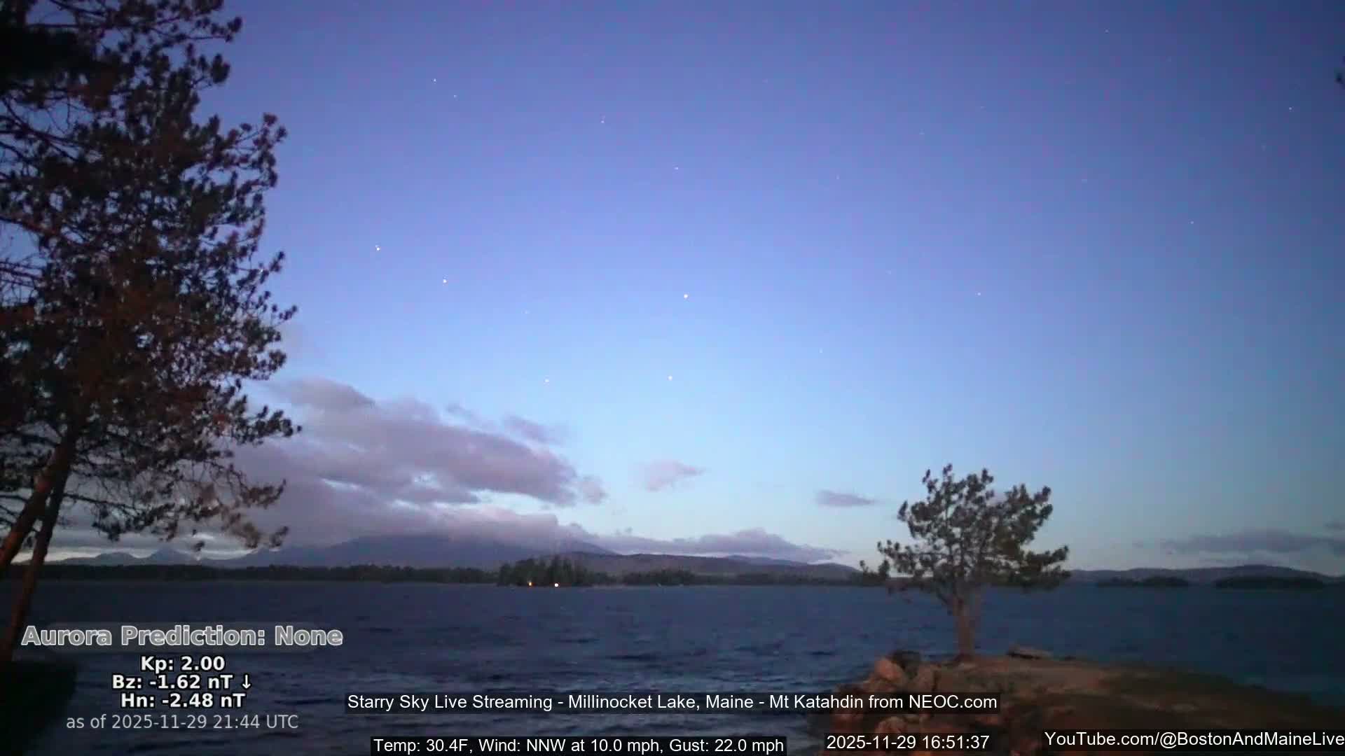 Millinocket Lake, Stars, Aurora, Meteors Live Cam  from Mt Katahdin -  Maine  USA