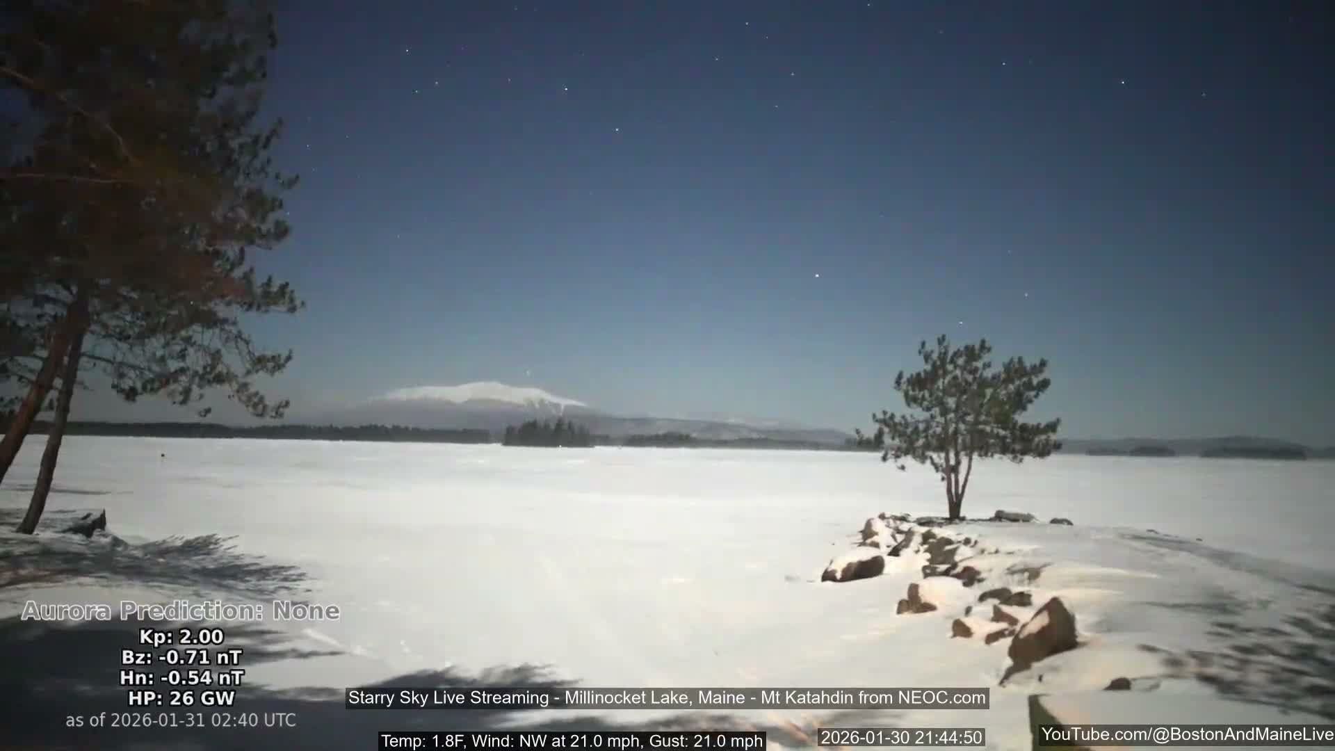 Millinocket Lake, Stars, Aurora, Meteors Live Cam  from Mt Katahdin -  Maine  USA