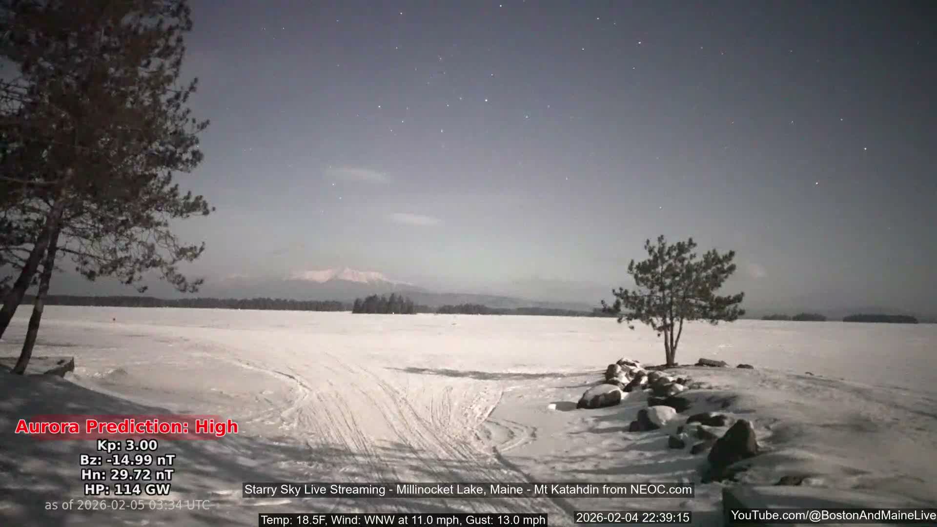 Millinocket Lake, Stars, Aurora, Meteors Live Cam  from Mt Katahdin -  Maine  USA
