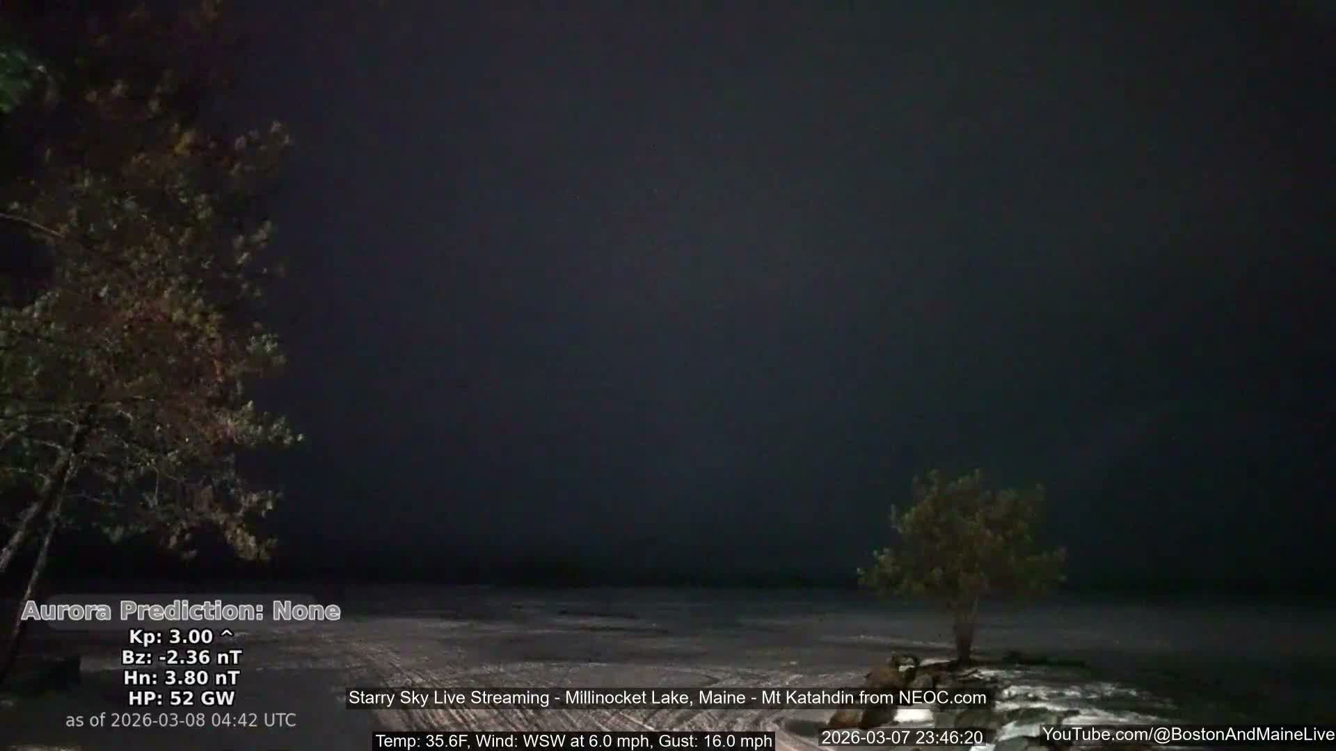 Millinocket Lake, Stars, Aurora, Meteors Live Cam  from Mt Katahdin -  Maine  USA