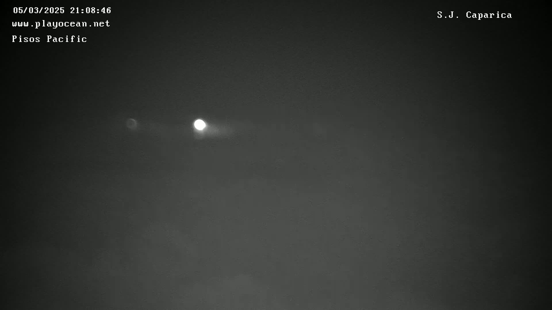 A bright light, possibly the moon, is visible in the night sky.
