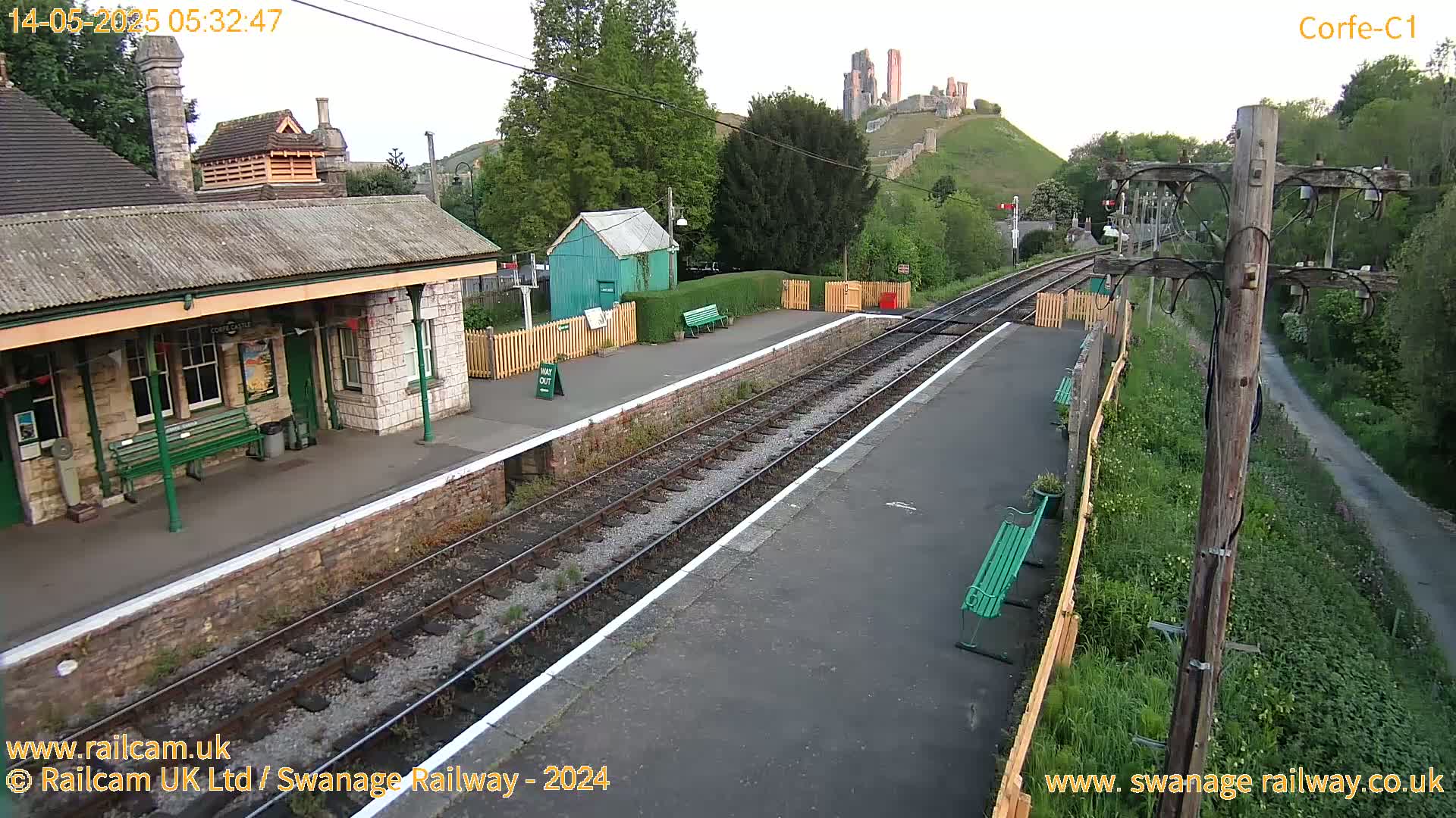 Corfe Castle View & Corfe Railway Station Live Cam - Purbeck, Dorset, South West, England, United Kingdom