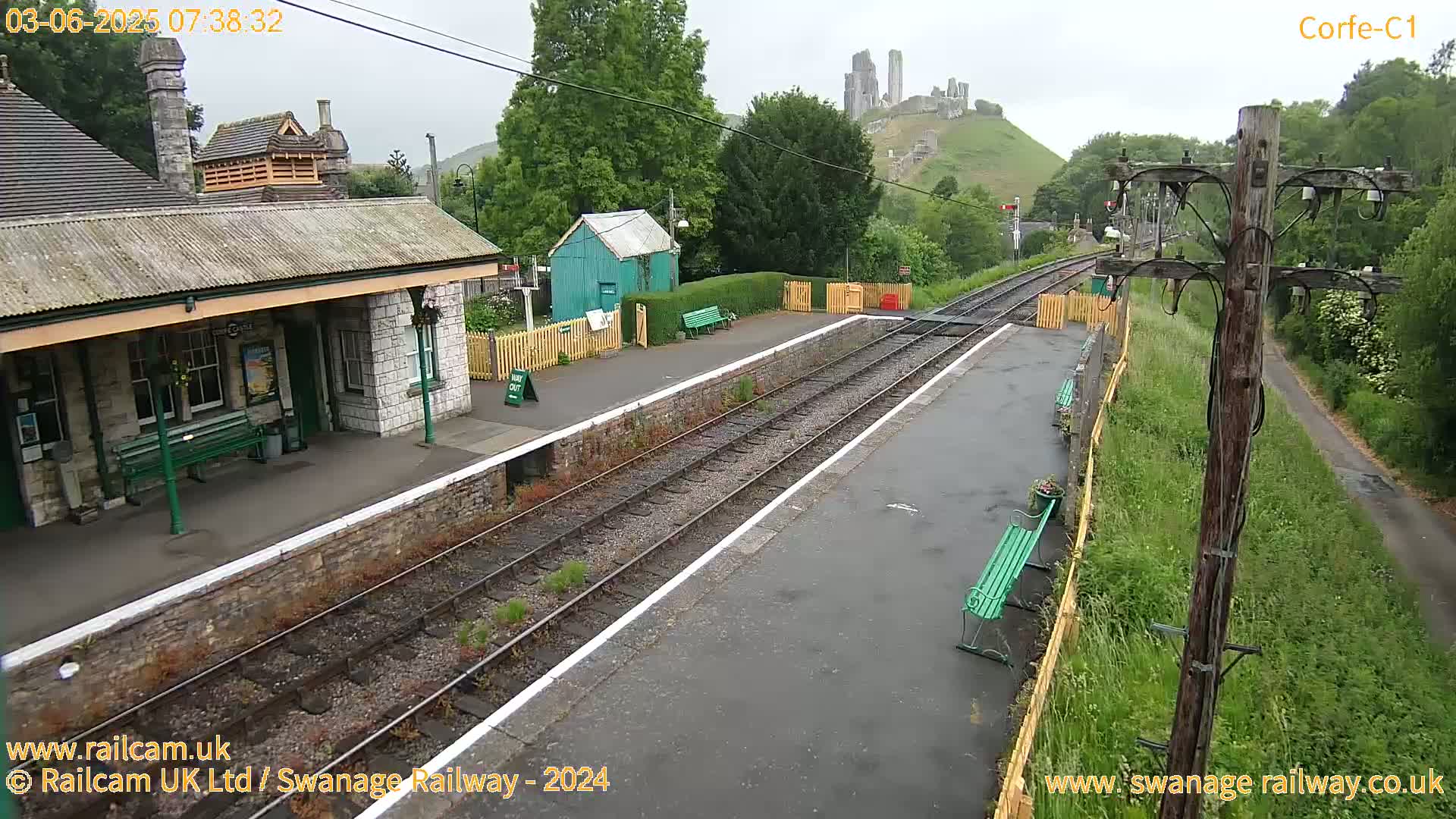 Corfe Castle View & Corfe Railway Station Live Cam - Purbeck, Dorset, South West, England, United Kingdom