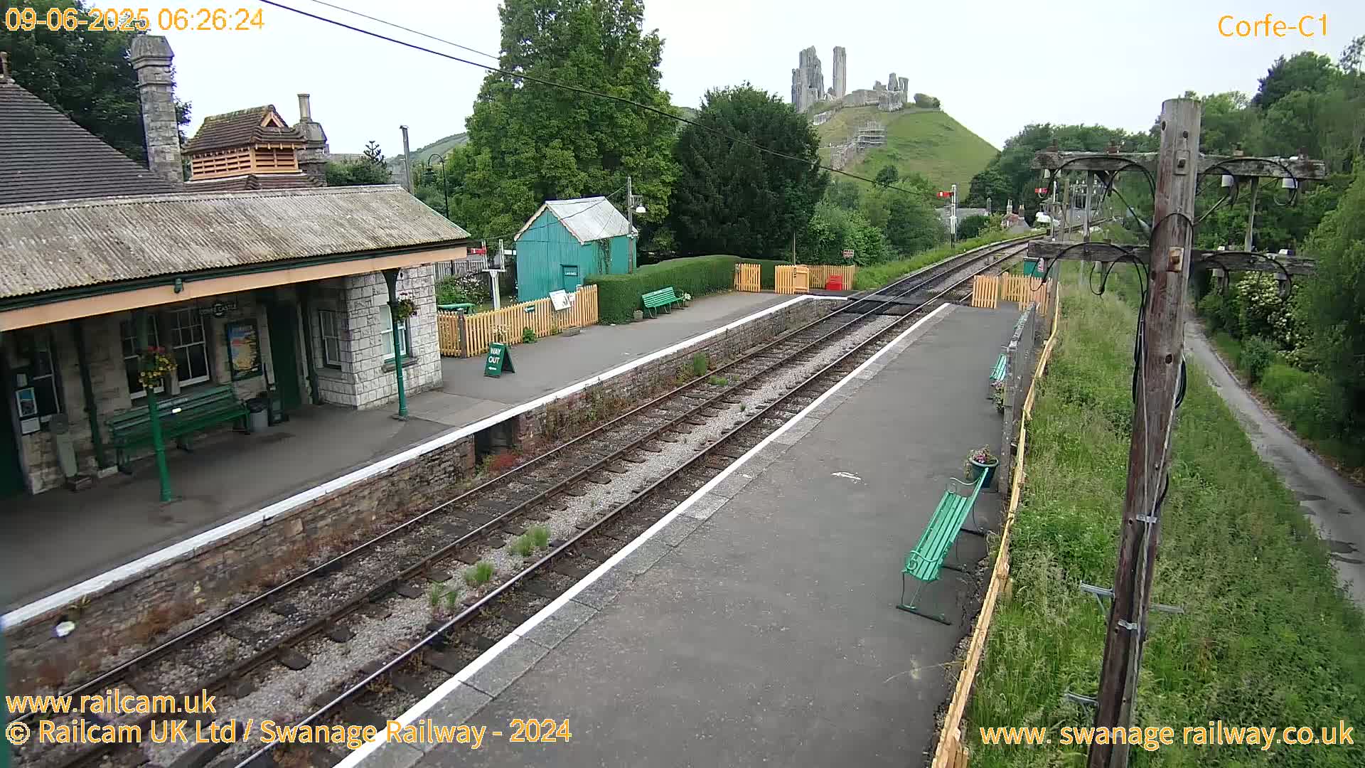 Corfe Castle View & Corfe Railway Station Live Cam - Purbeck, Dorset, South West, England, United Kingdom