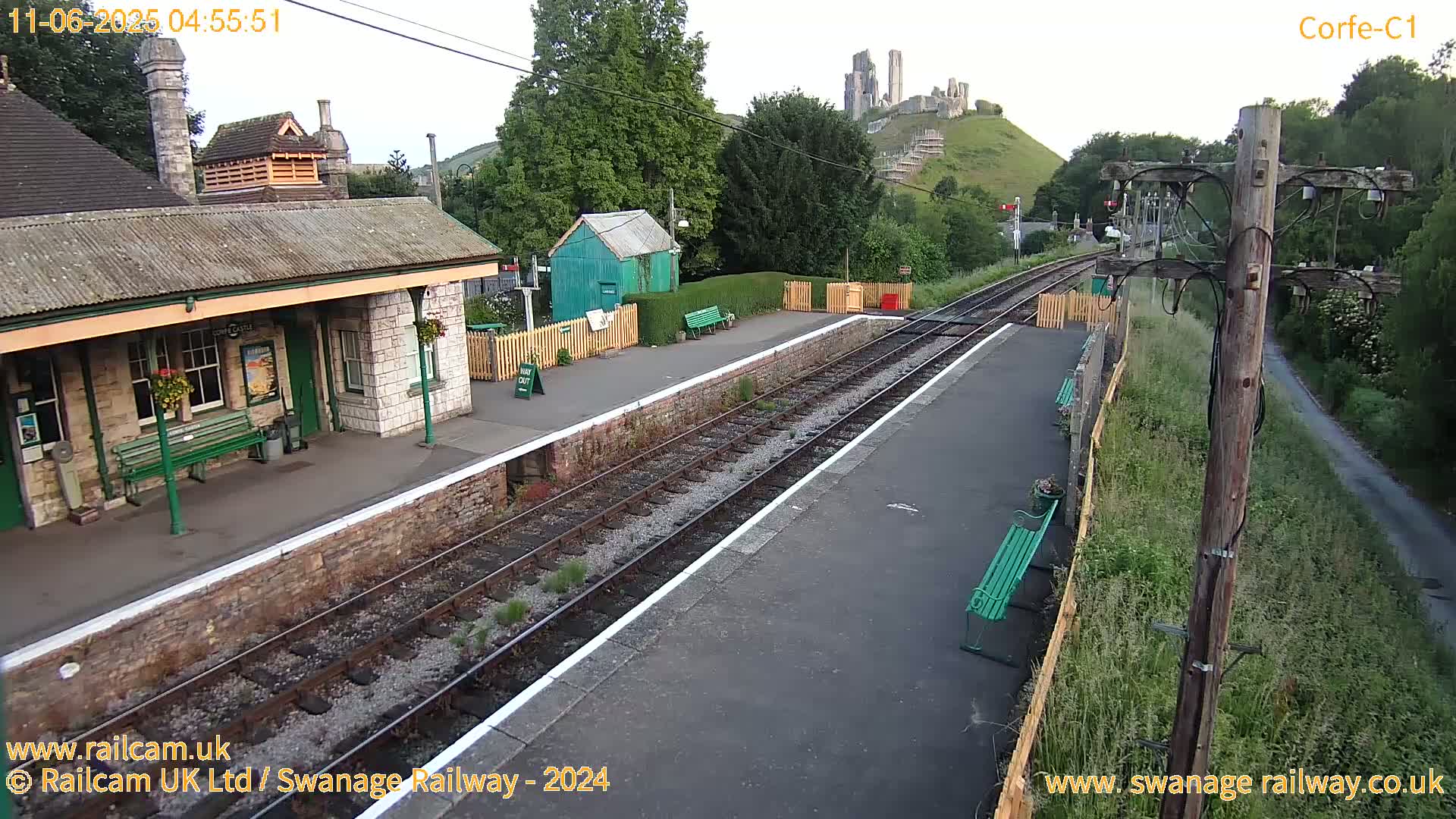 Corfe Castle View & Corfe Railway Station Live Cam - Purbeck, Dorset, South West, England, United Kingdom