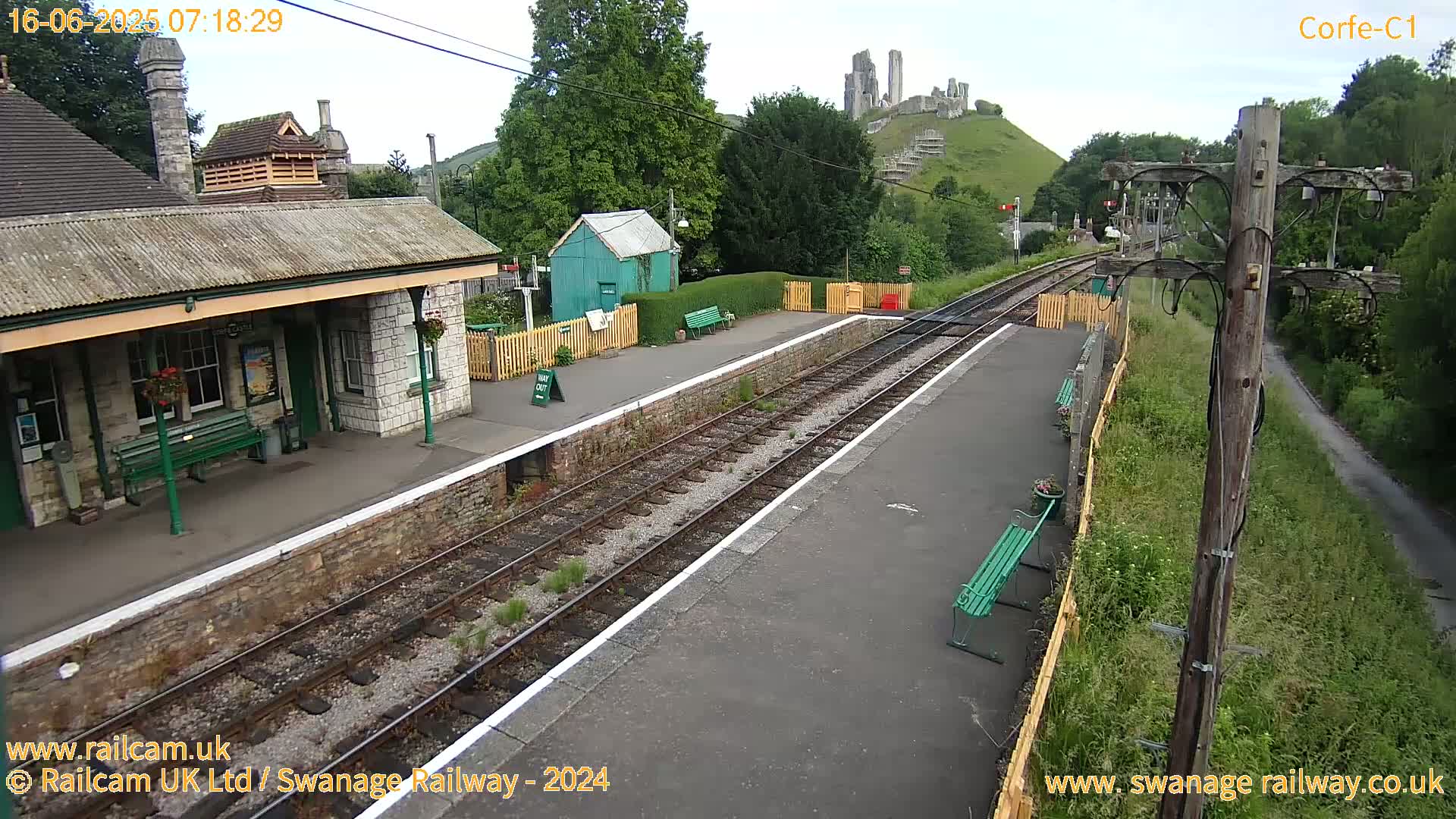 Corfe Castle View & Corfe Railway Station Live Cam - Purbeck, Dorset, South West, England, United Kingdom