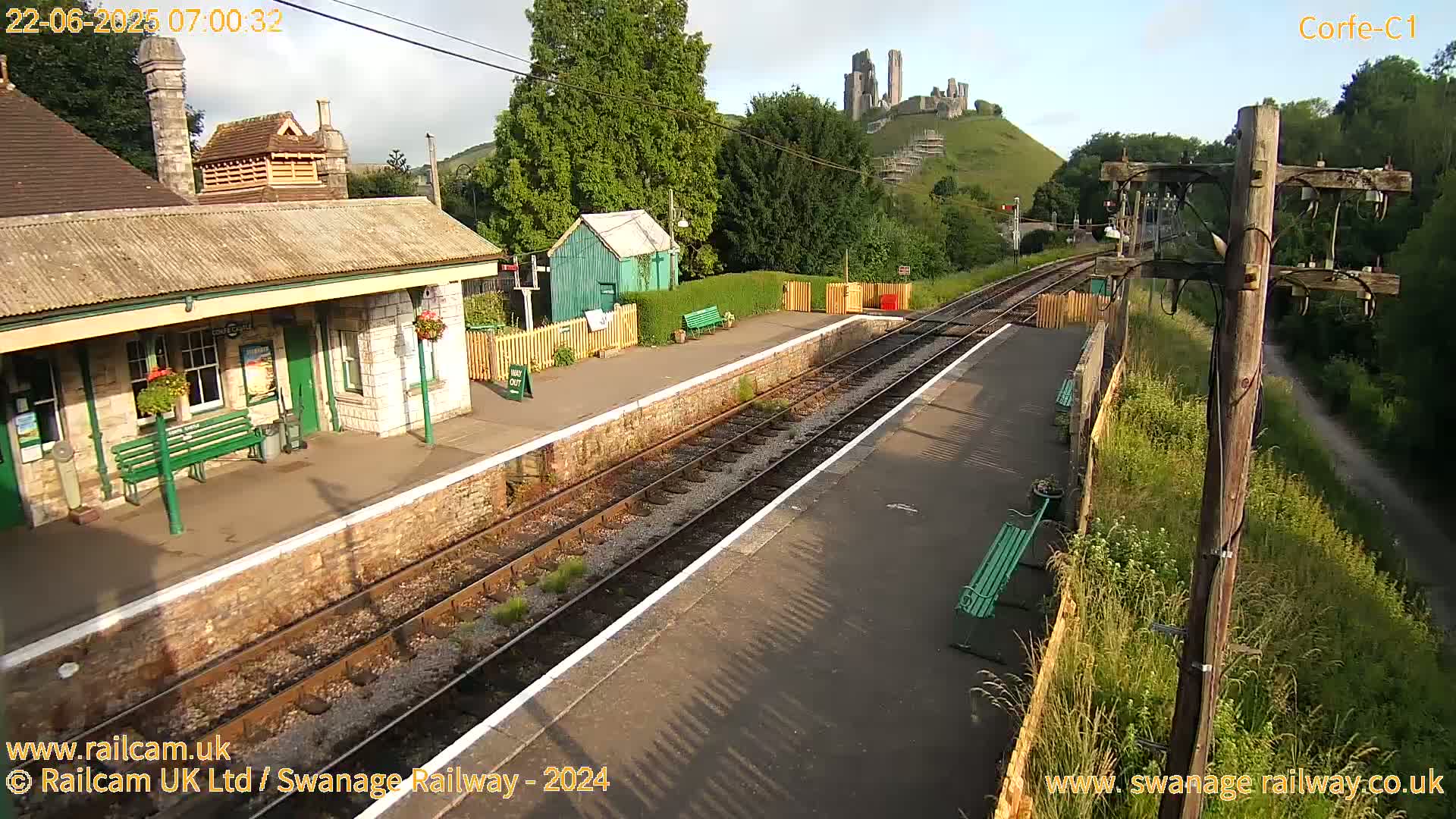 Corfe Castle View & Corfe Railway Station Live Cam - Purbeck, Dorset, South West, England, United Kingdom