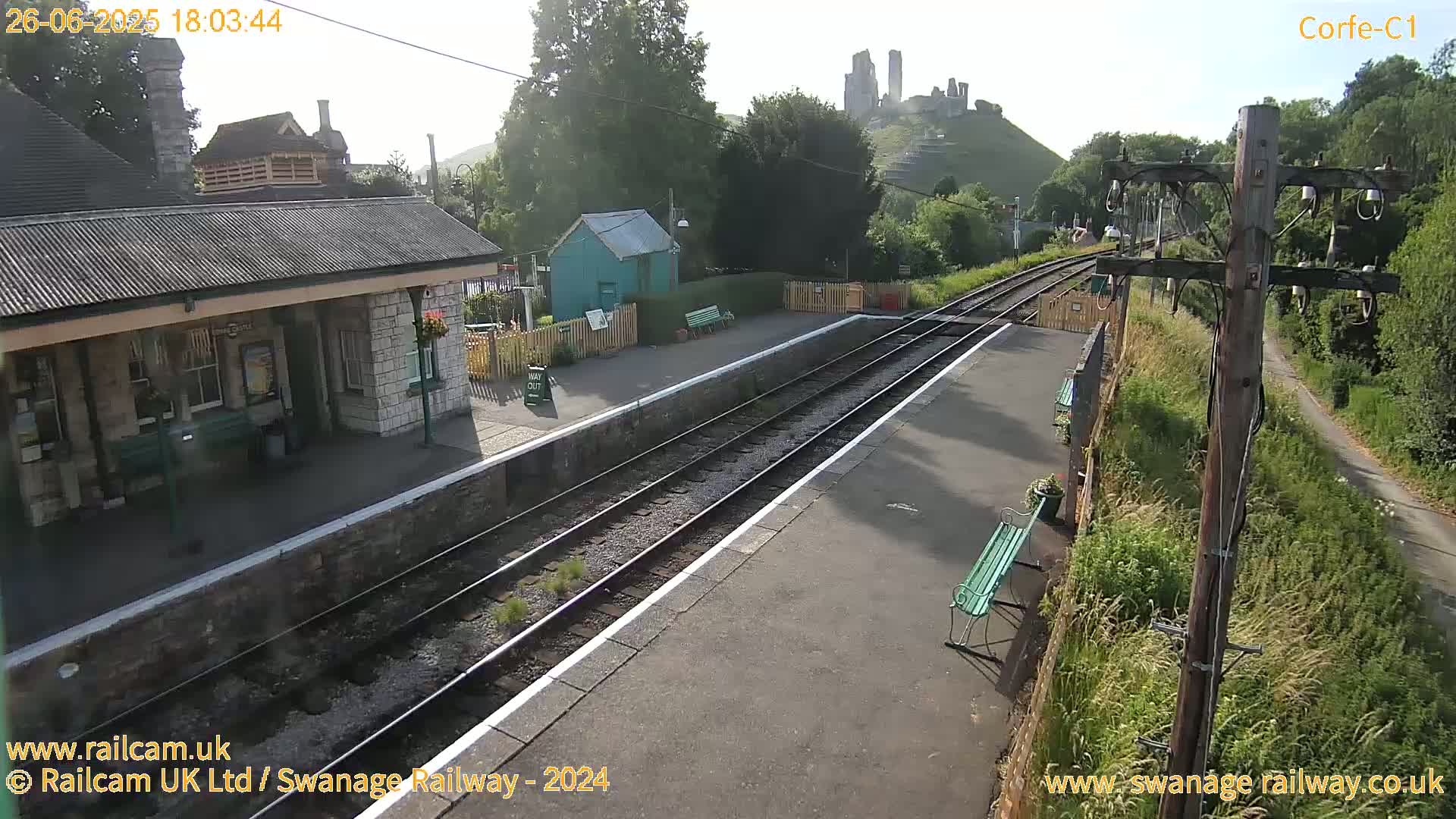 Corfe Castle View & Corfe Railway Station Live Cam - Purbeck, Dorset, South West, England, United Kingdom