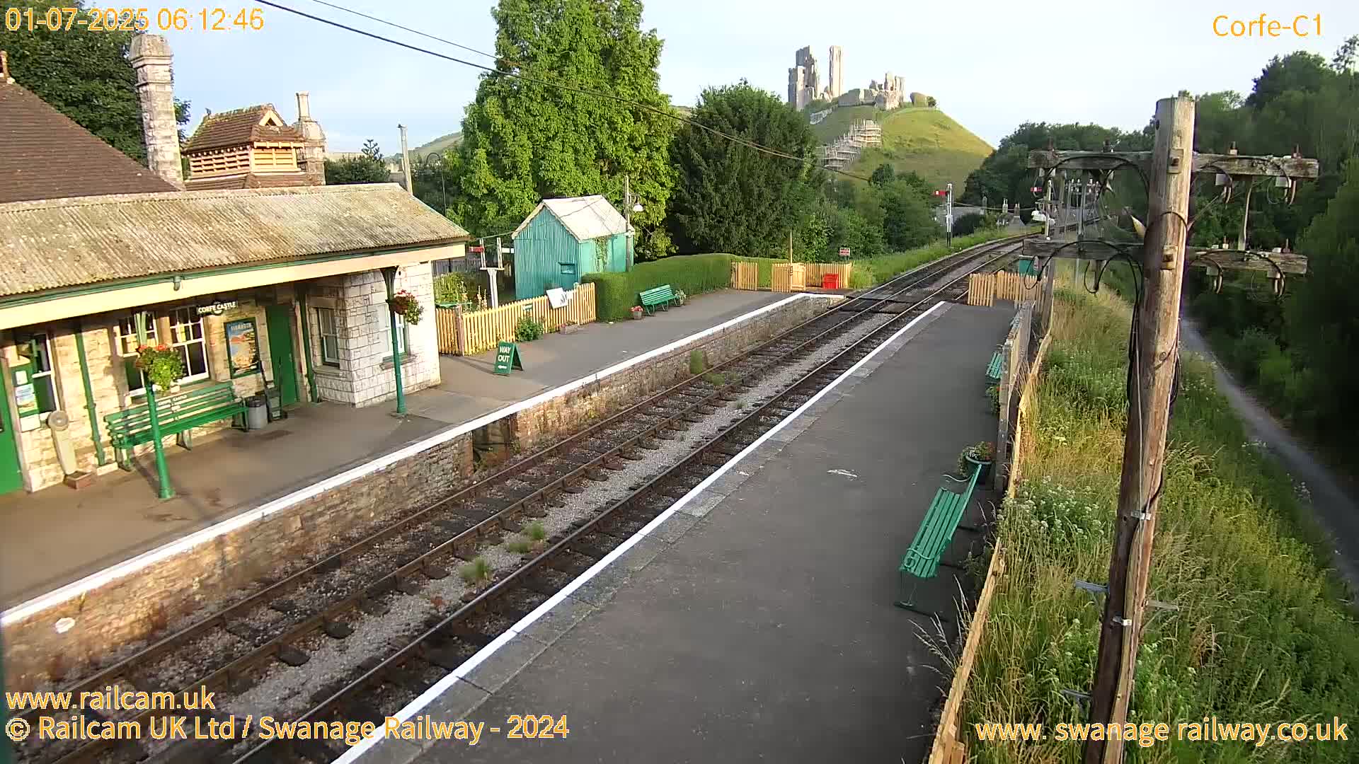 Corfe Castle View & Corfe Railway Station Live Cam - Purbeck, Dorset, South West, England, United Kingdom