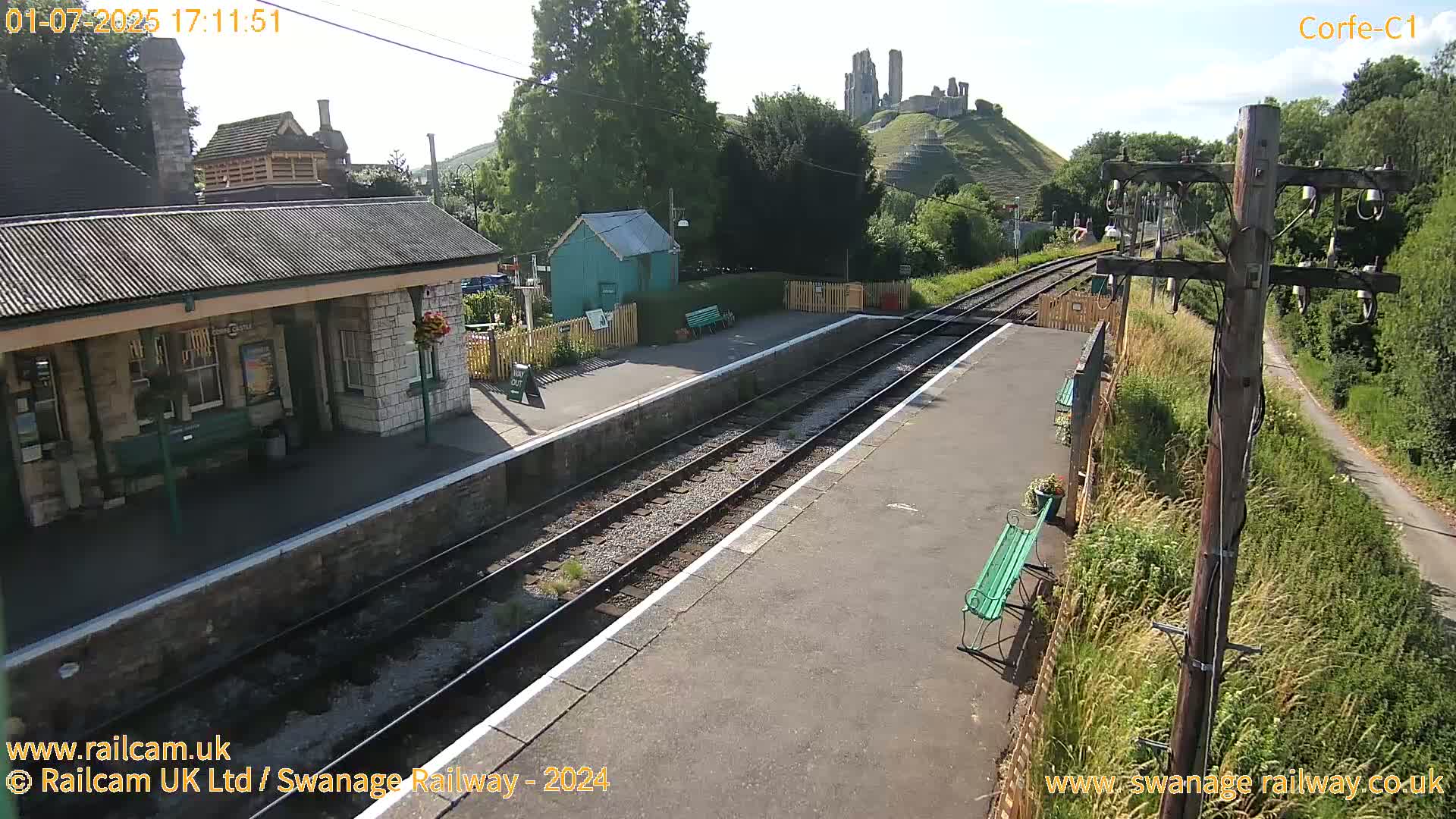 Corfe Castle View & Corfe Railway Station Live Cam - Purbeck, Dorset, South West, England, United Kingdom