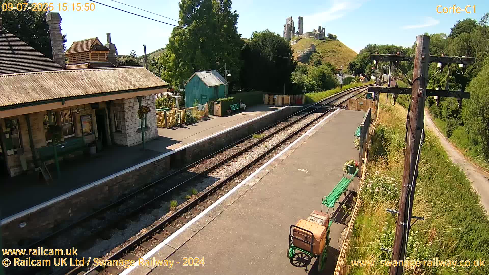 Corfe Castle View & Corfe Railway Station Live Cam - Purbeck, Dorset, South West, England, United Kingdom