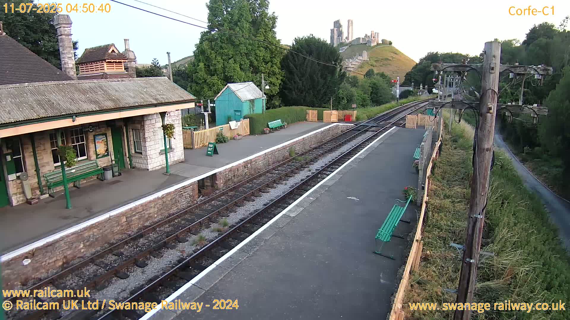 Corfe Castle View & Corfe Railway Station Live Cam - Purbeck, Dorset, South West, England, United Kingdom