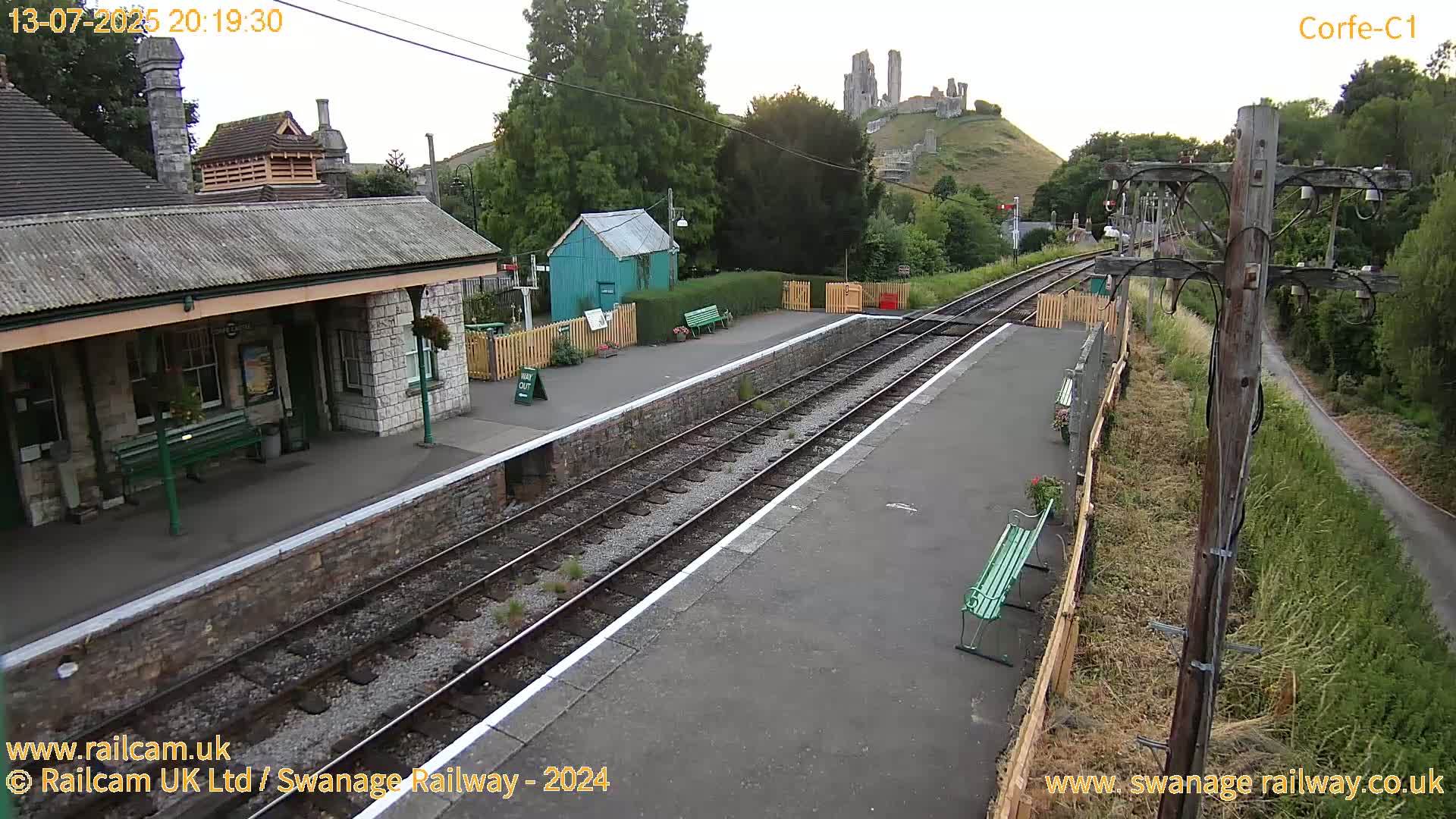 Corfe Castle View & Corfe Railway Station Live Cam - Purbeck, Dorset, South West, England, United Kingdom
