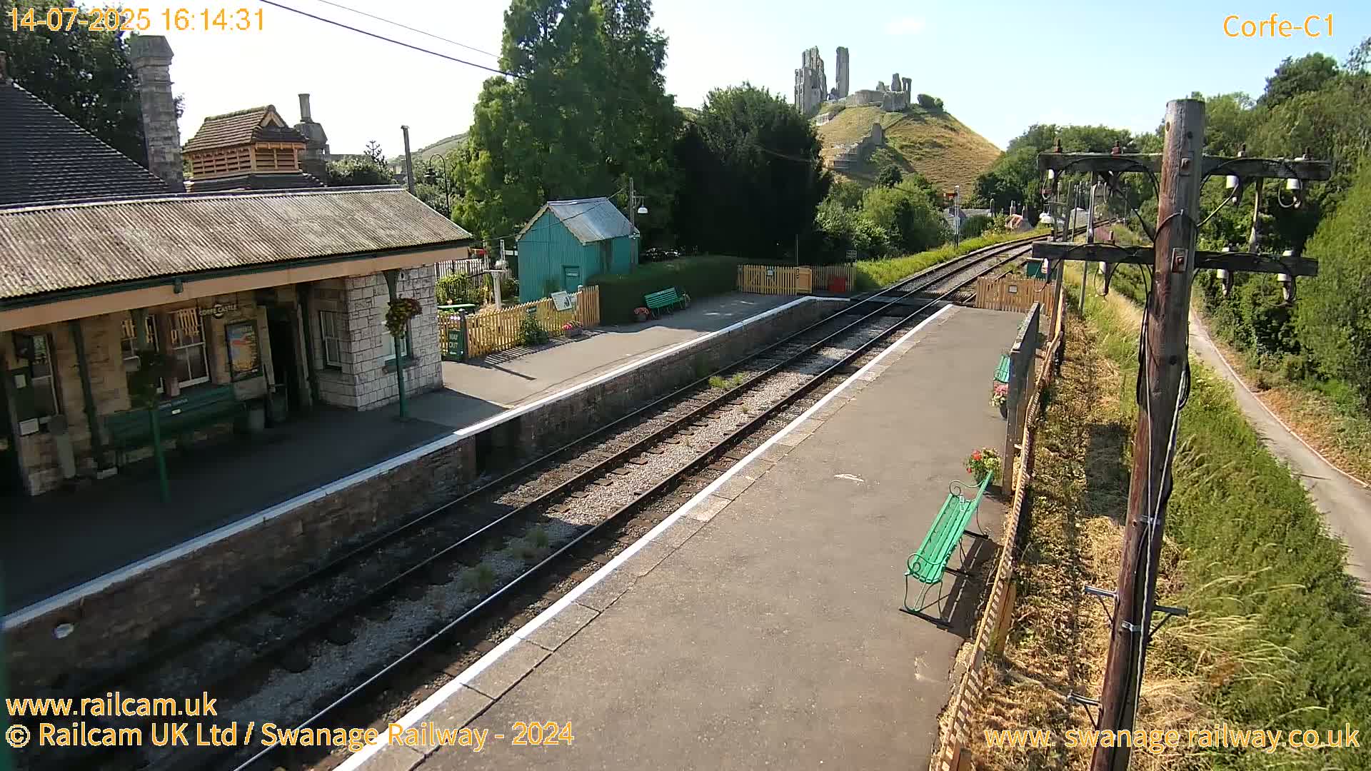 Corfe Castle View & Corfe Railway Station Live Cam - Purbeck, Dorset, South West, England, United Kingdom