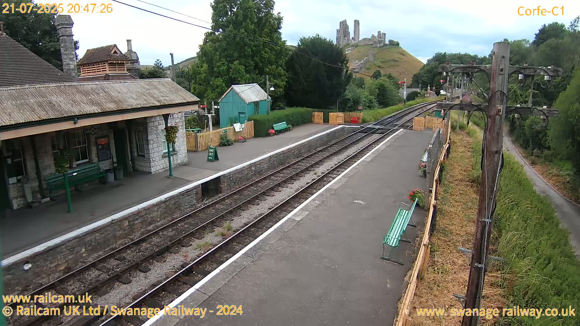 Corfe Castle View & Corfe Railway Station Live Cam - Purbeck, Dorset, South West, England, United Kingdom
