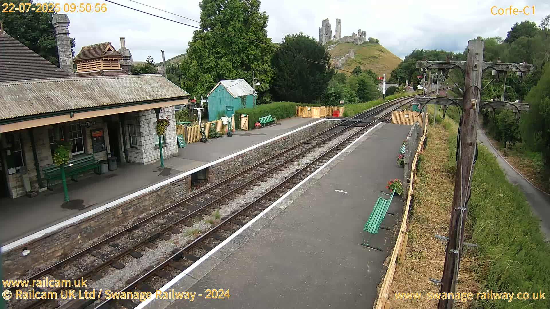 Corfe Castle View & Corfe Railway Station Live Cam - Purbeck, Dorset, South West, England, United Kingdom
