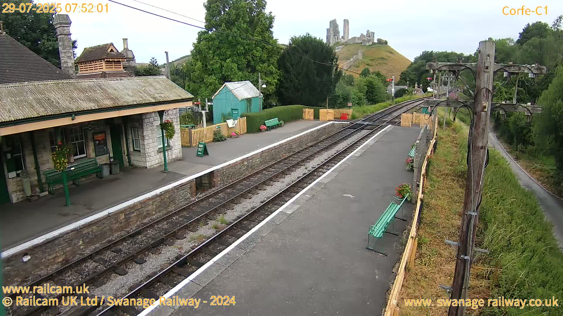 Corfe Castle View & Corfe Railway Station Live Cam - Purbeck, Dorset, South West, England, United Kingdom