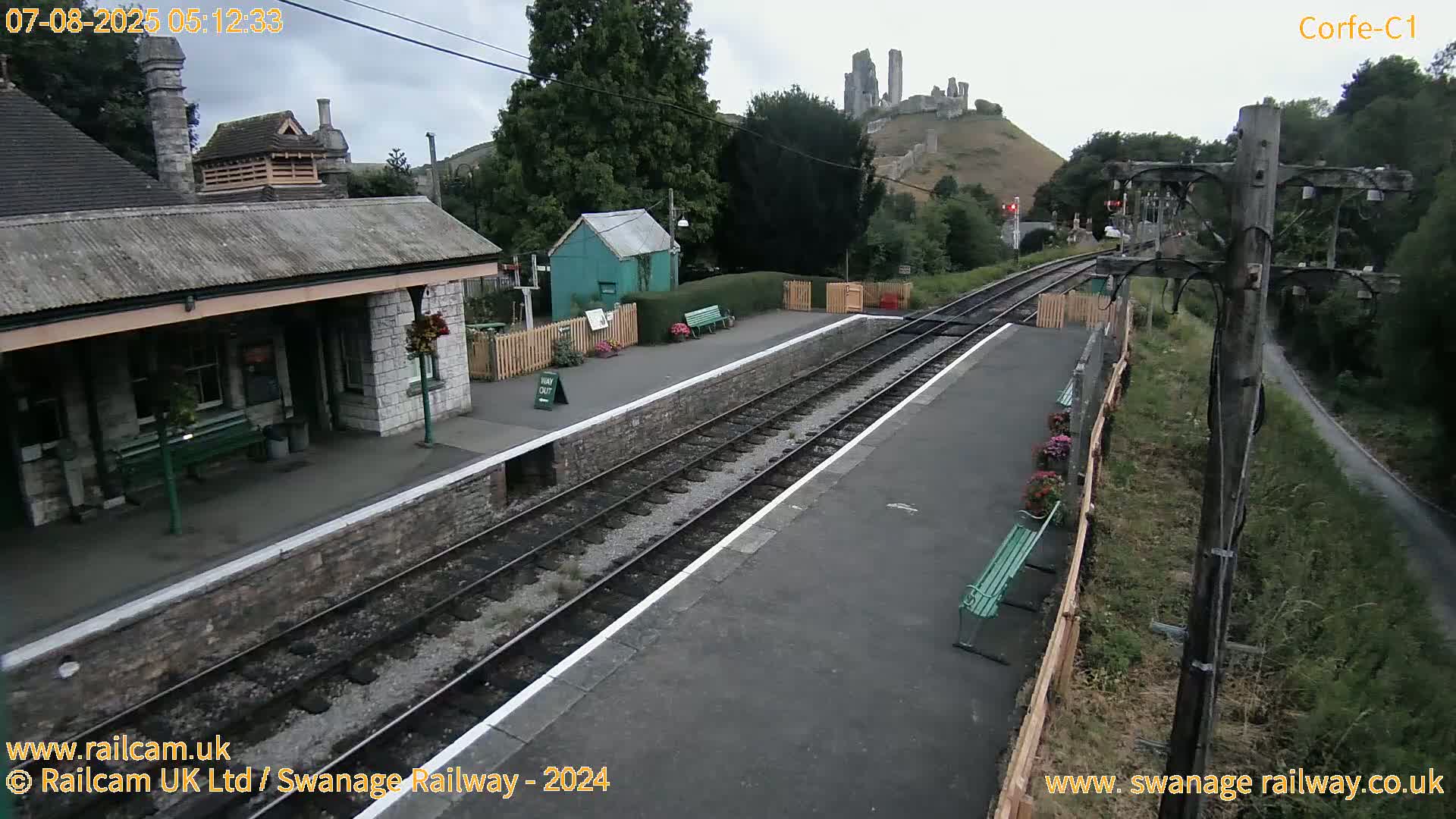 Corfe Castle View & Corfe Railway Station Live Cam - Purbeck, Dorset, South West, England, United Kingdom