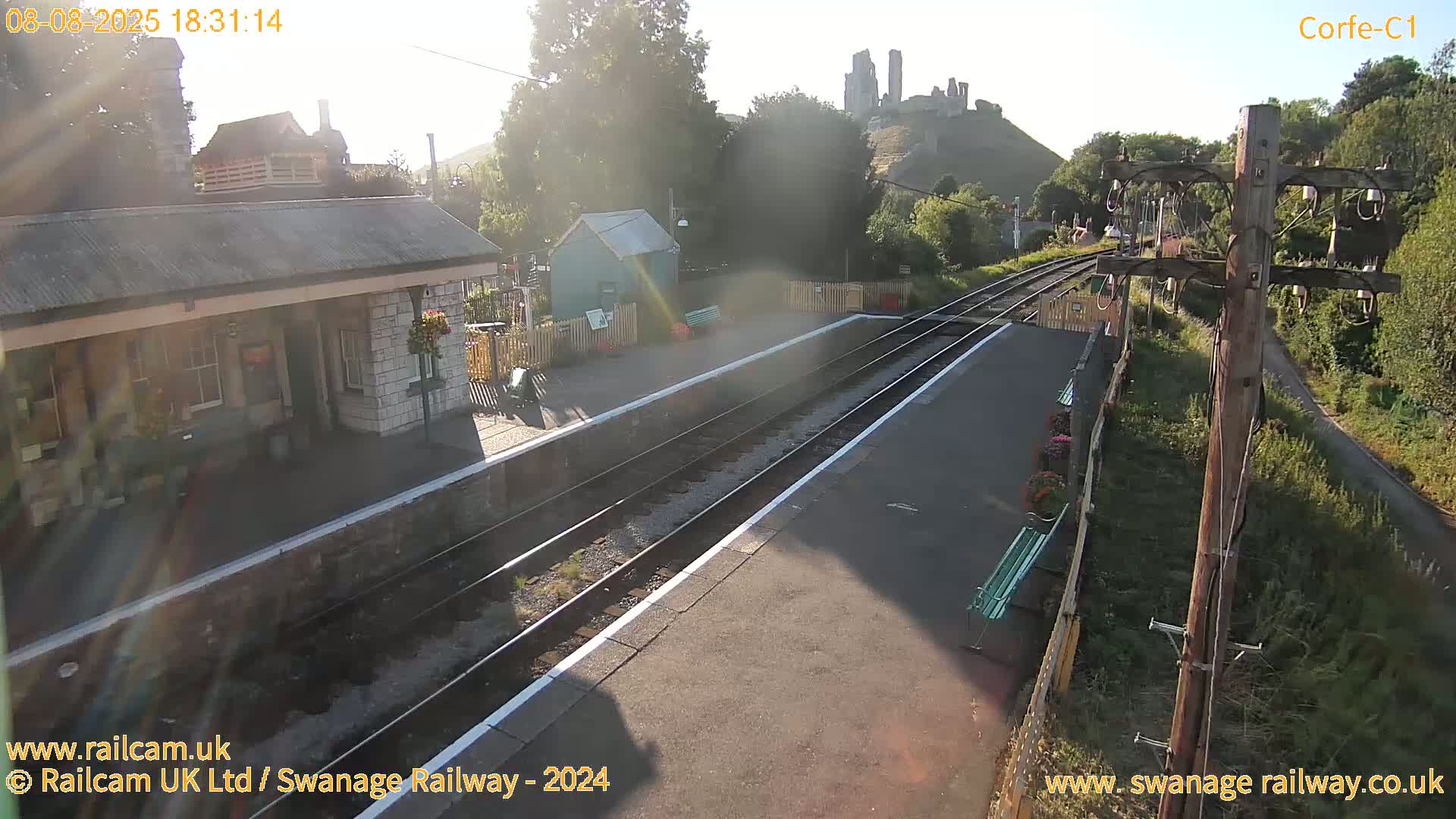 Corfe Castle View & Corfe Railway Station Live Cam - Purbeck, Dorset, South West, England, United Kingdom