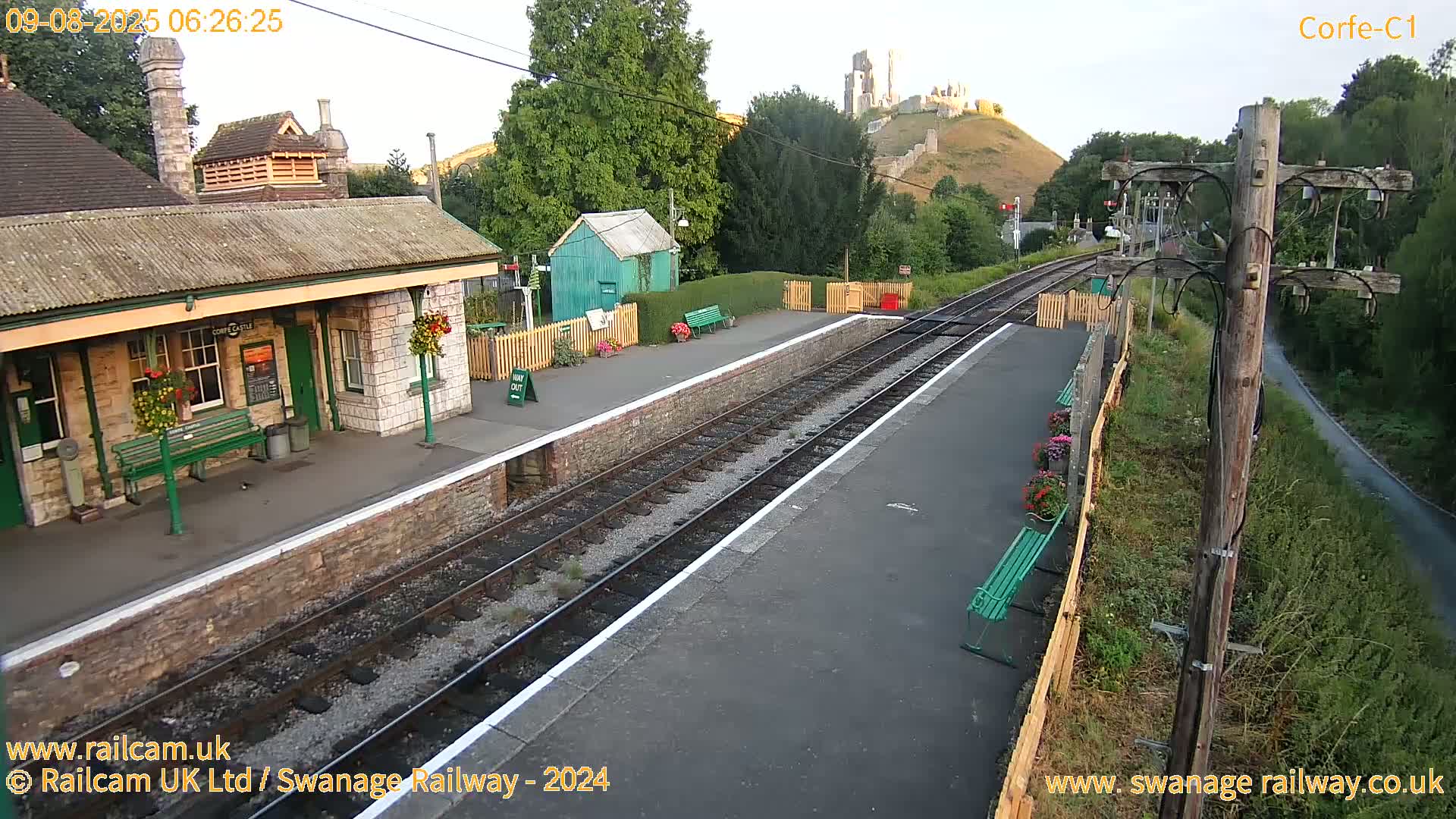 Corfe Castle View & Corfe Railway Station Live Cam - Purbeck, Dorset, South West, England, United Kingdom