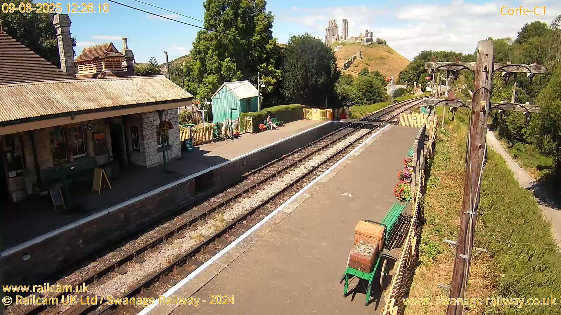 Corfe Castle View & Corfe Railway Station Live Cam - Purbeck, Dorset, South West, England, United Kingdom