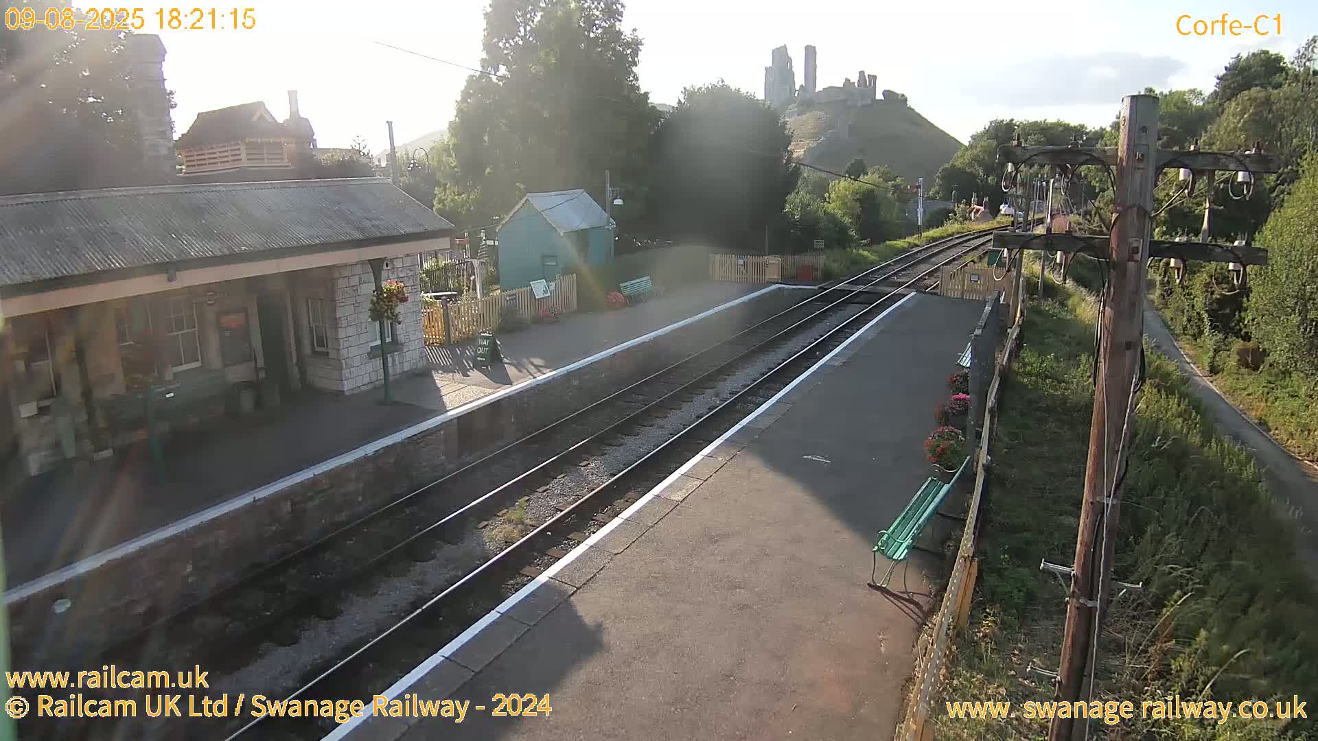 Corfe Castle View & Corfe Railway Station Live Cam - Purbeck, Dorset, South West, England, United Kingdom